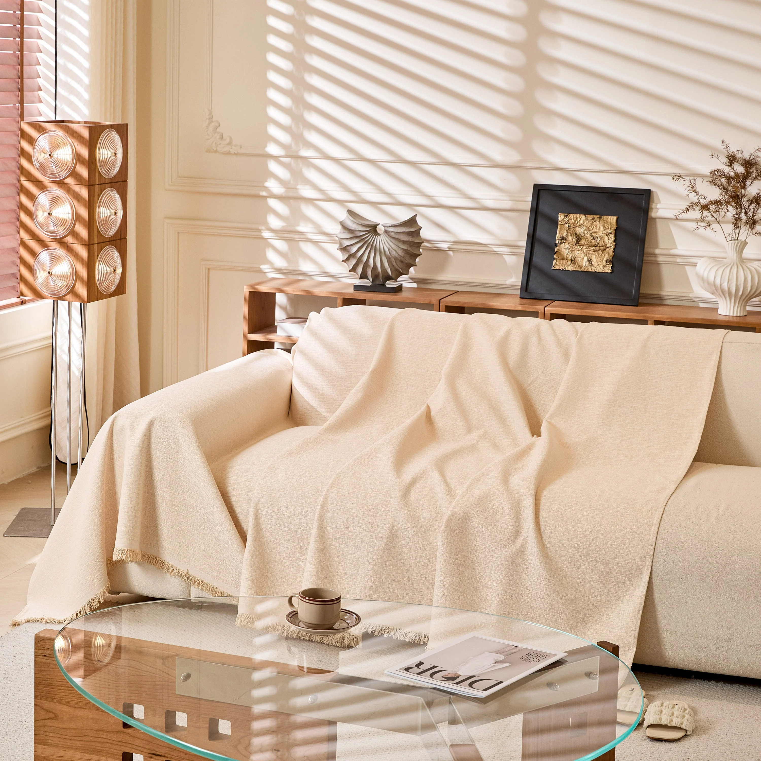 Natural Textured Linen Couch Cover, Breathable & Hypoallergenic Furniture Protector - Image 108