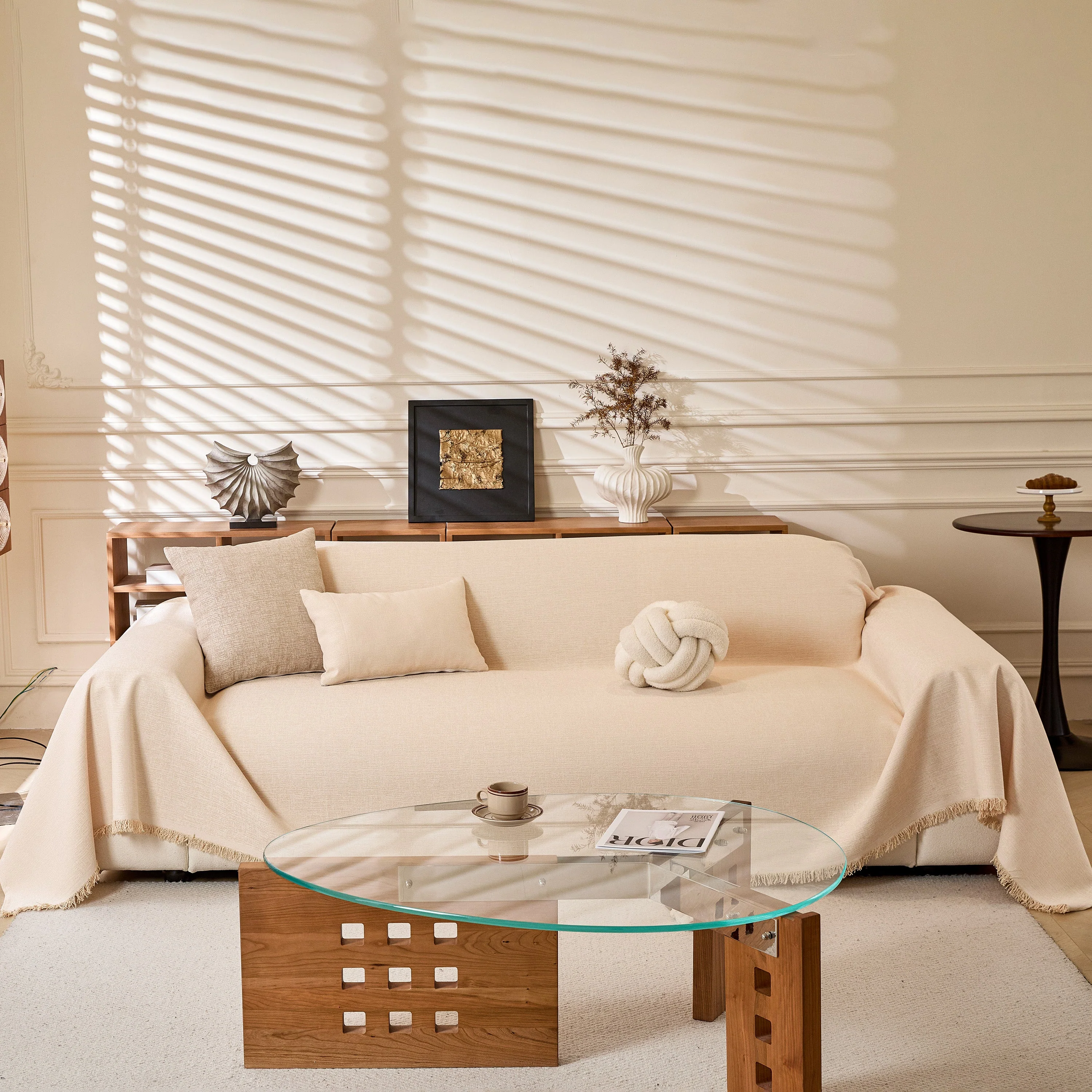 Natural Textured Linen Couch Cover, Breathable & Hypoallergenic Furniture Protector - Image 111