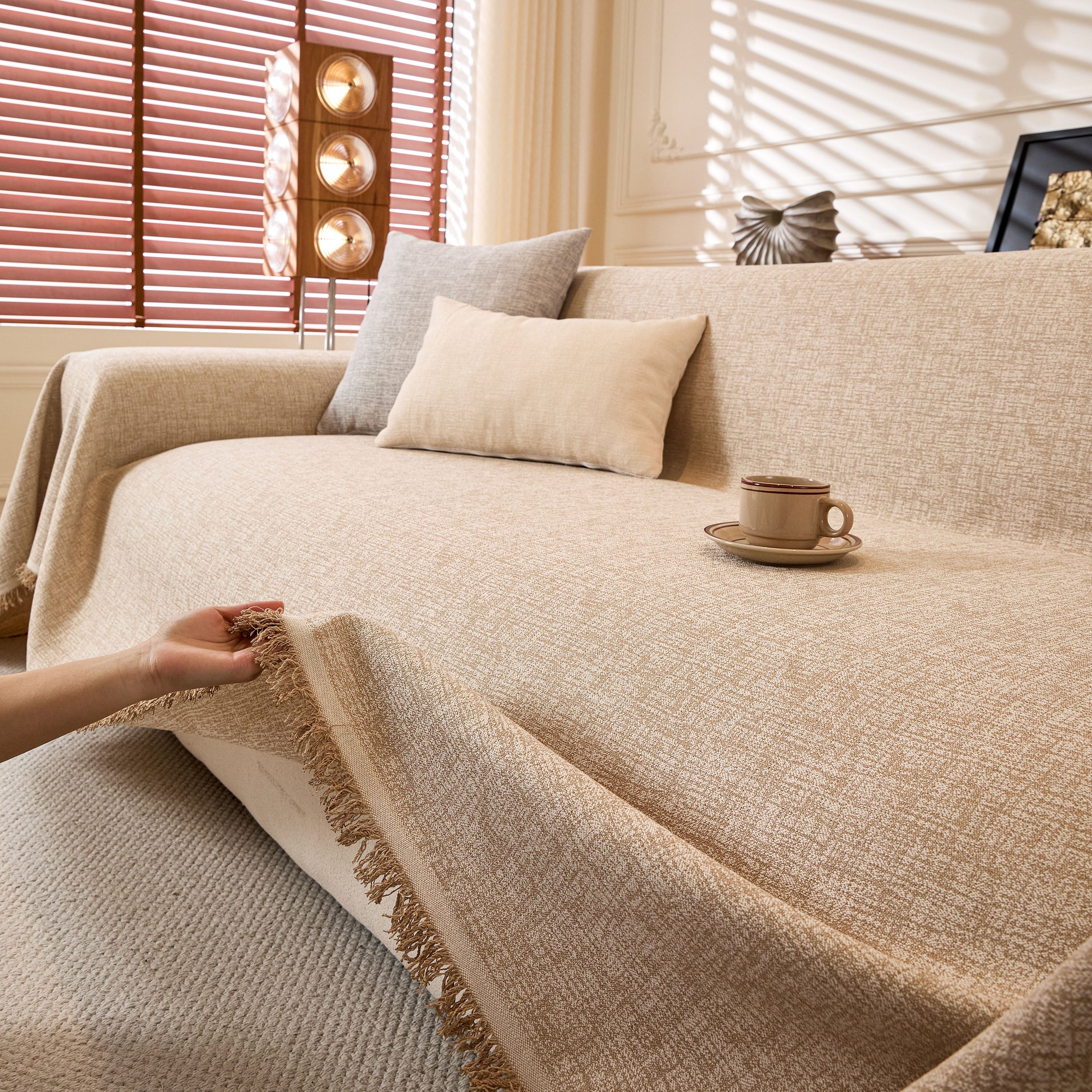 Natural Textured Linen Couch Cover, Breathable & Hypoallergenic Furniture Protector - Image 13