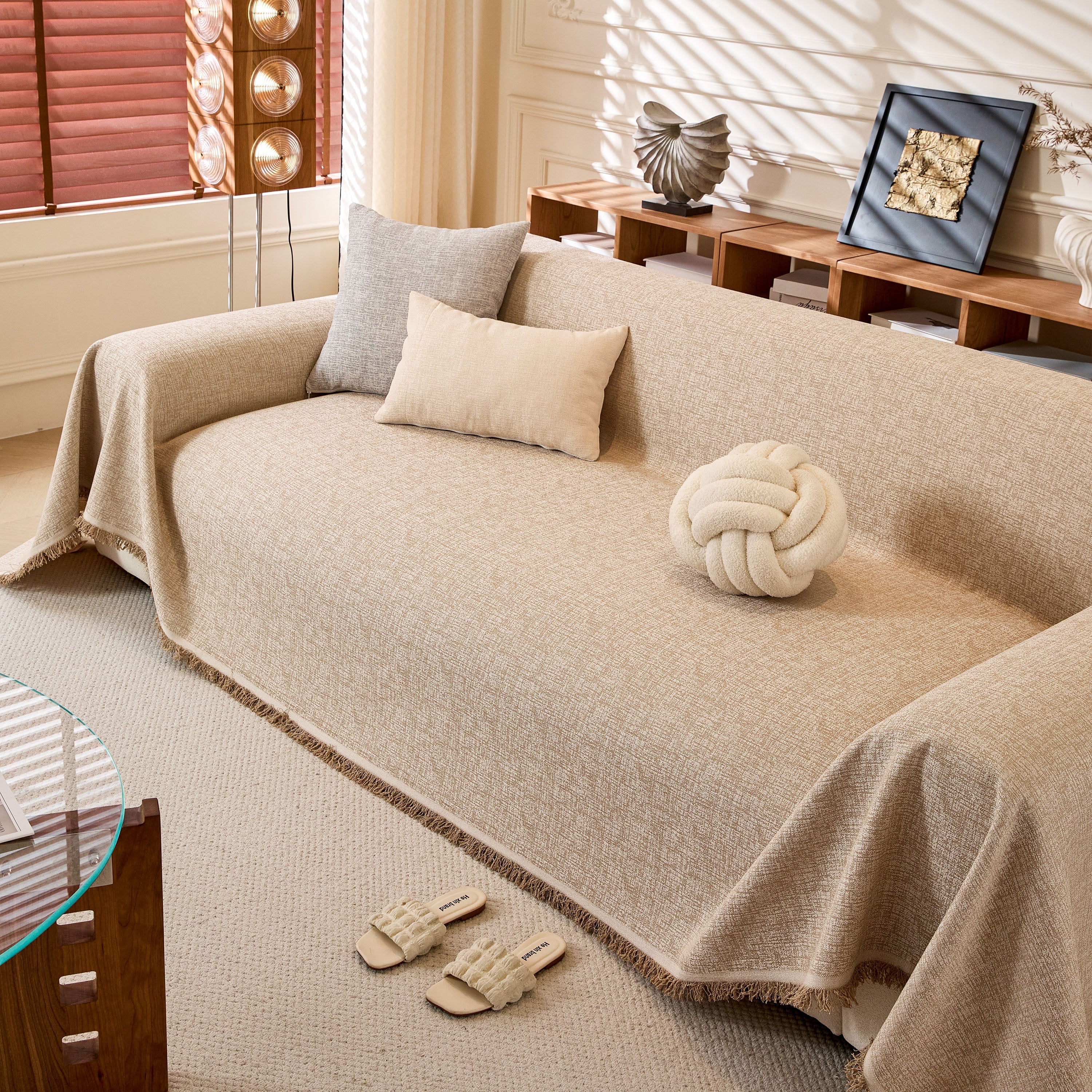Natural Textured Linen Couch Cover, Breathable & Hypoallergenic Furniture Protector - Image 14