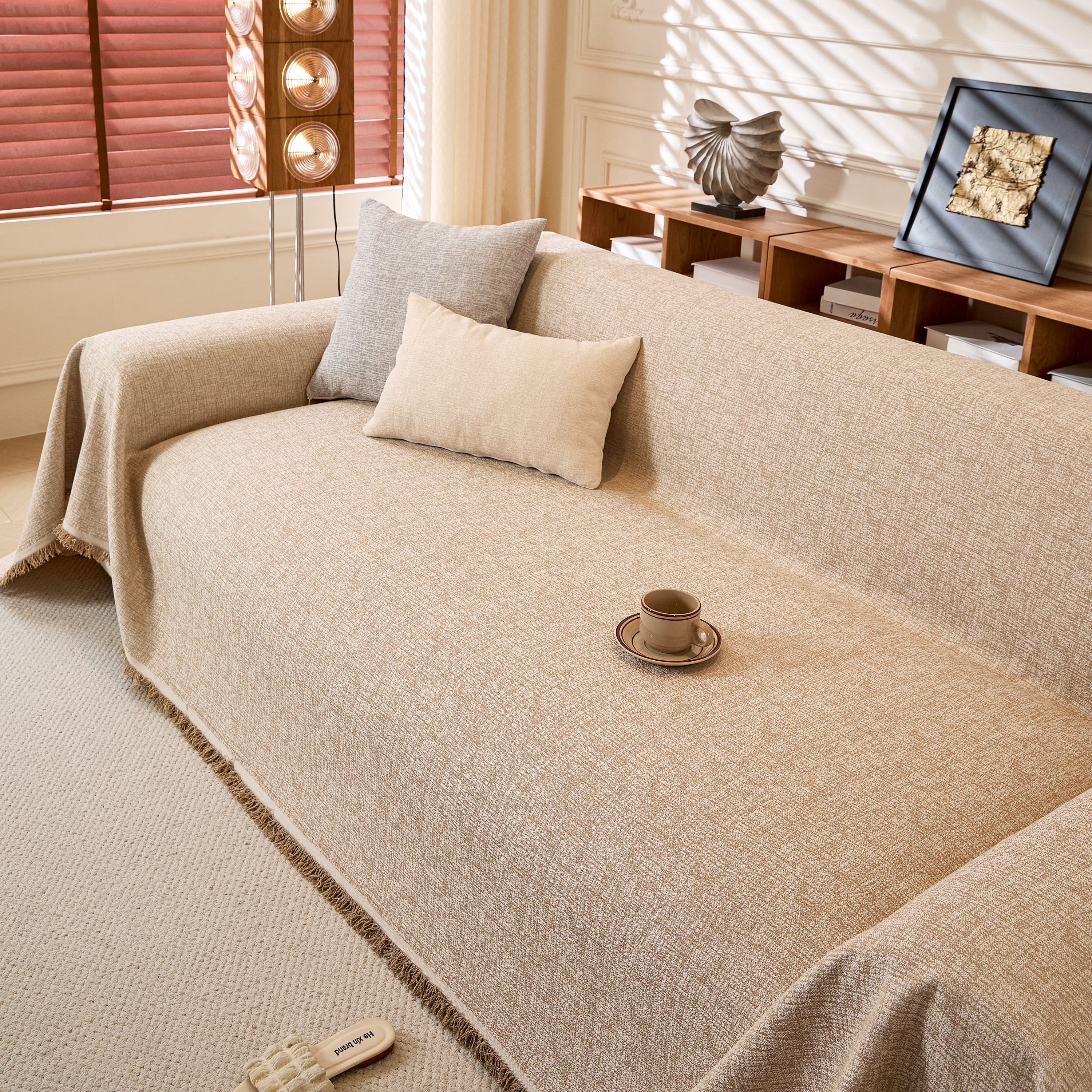Natural Textured Linen Couch Cover, Breathable & Hypoallergenic Furniture Protector - Image 16