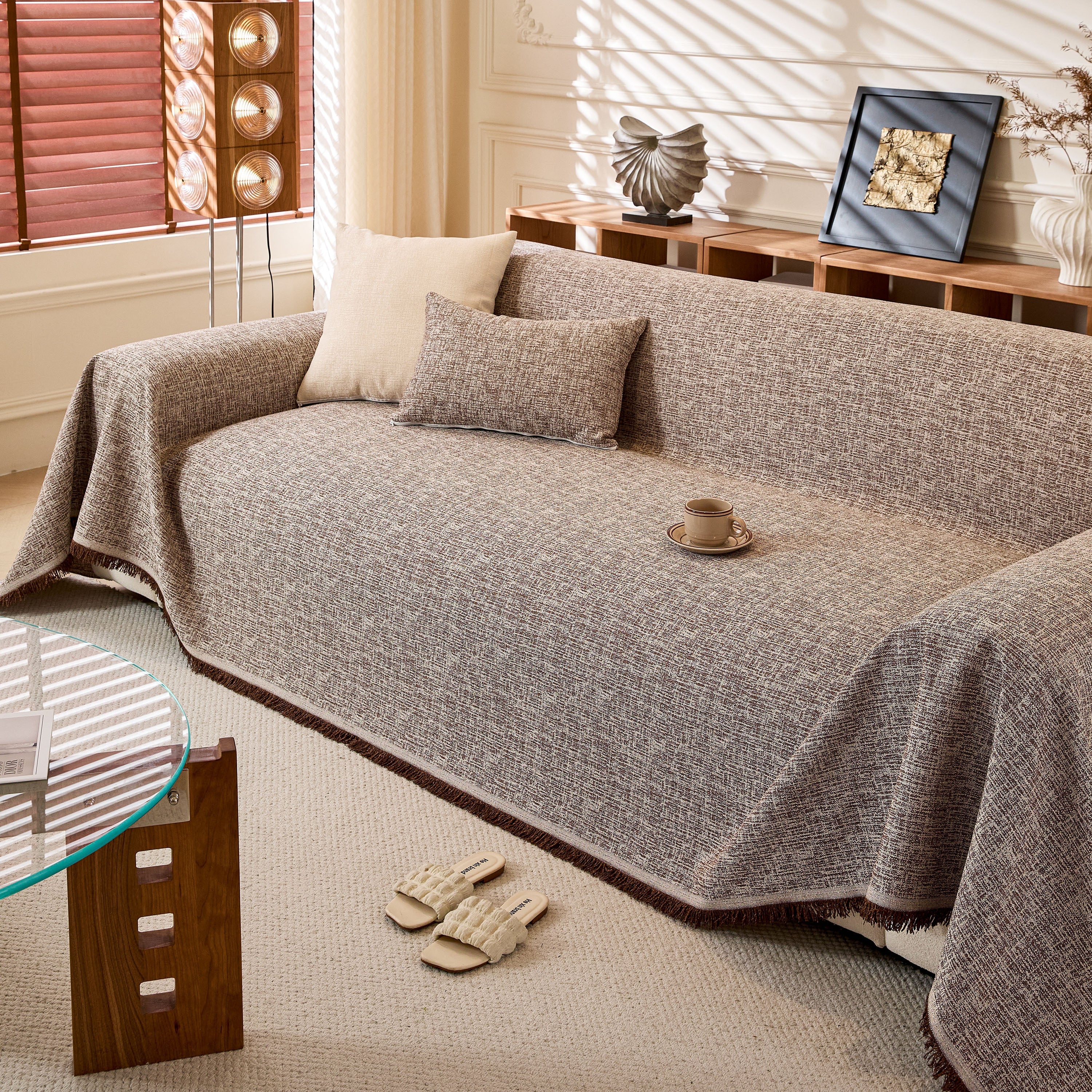 Natural Textured Linen Couch Cover, Breathable & Hypoallergenic Furniture Protector - Image 25