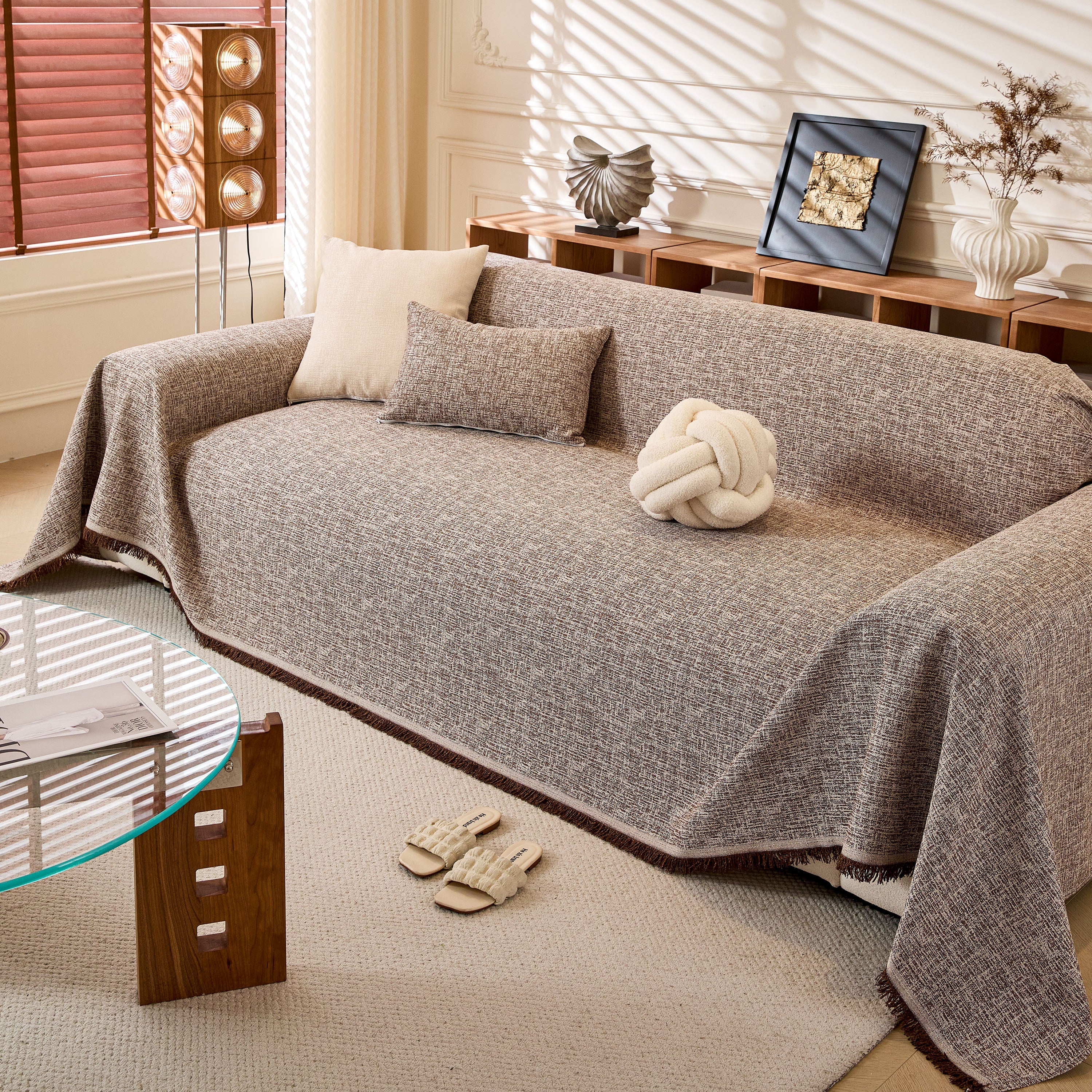Natural Textured Linen Couch Cover, Breathable & Hypoallergenic Furniture Protector - Image 29