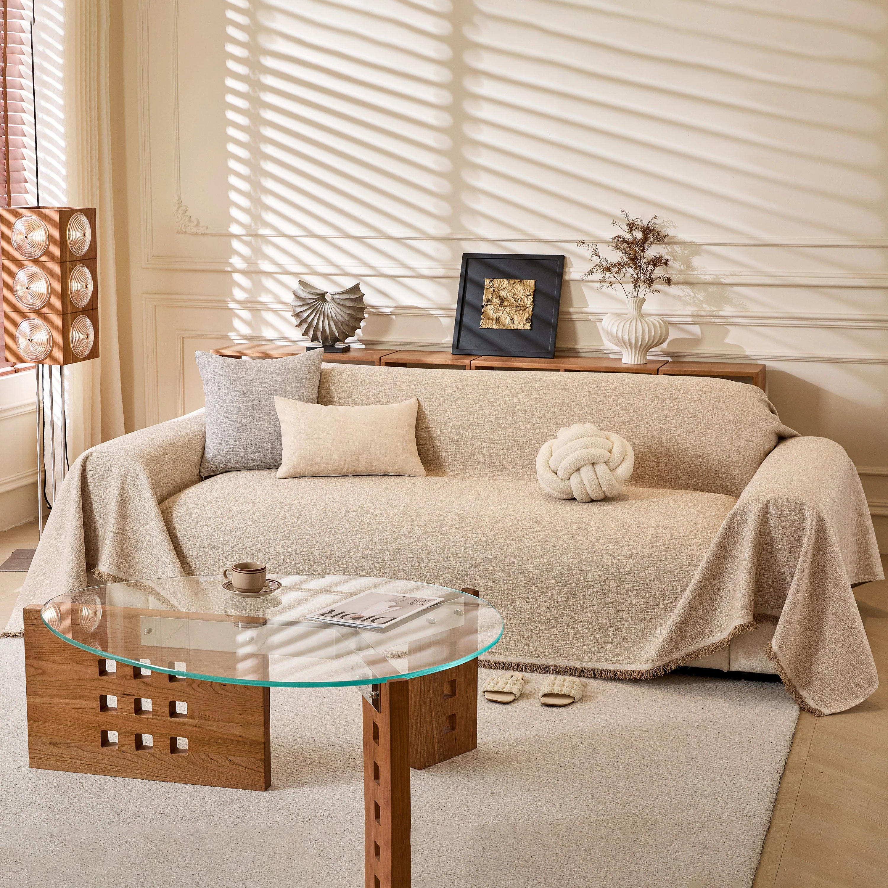 Natural Textured Linen Couch Cover, Breathable & Hypoallergenic Furniture Protector - Image 3