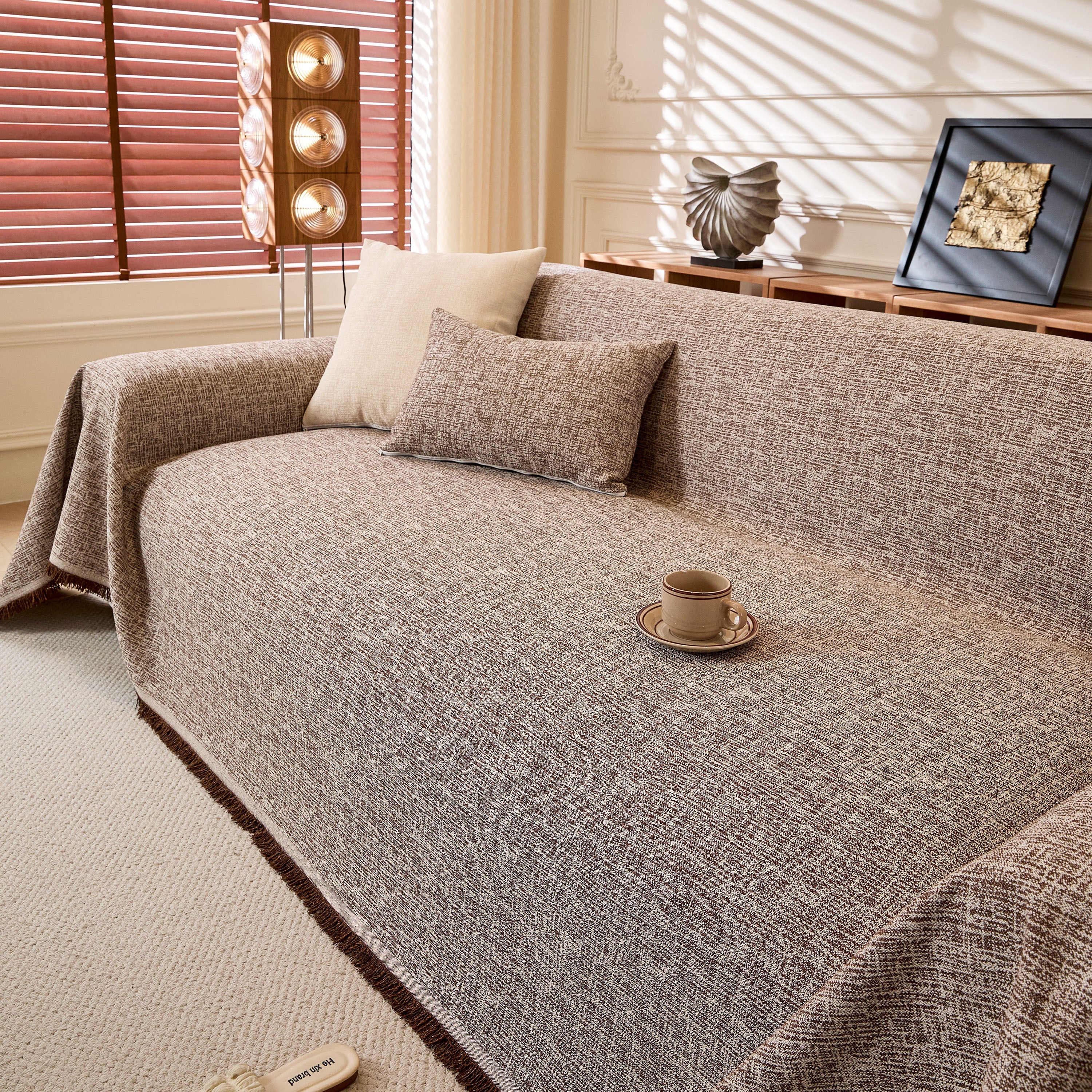 Natural Textured Linen Couch Cover, Breathable & Hypoallergenic Furniture Protector - Image 37