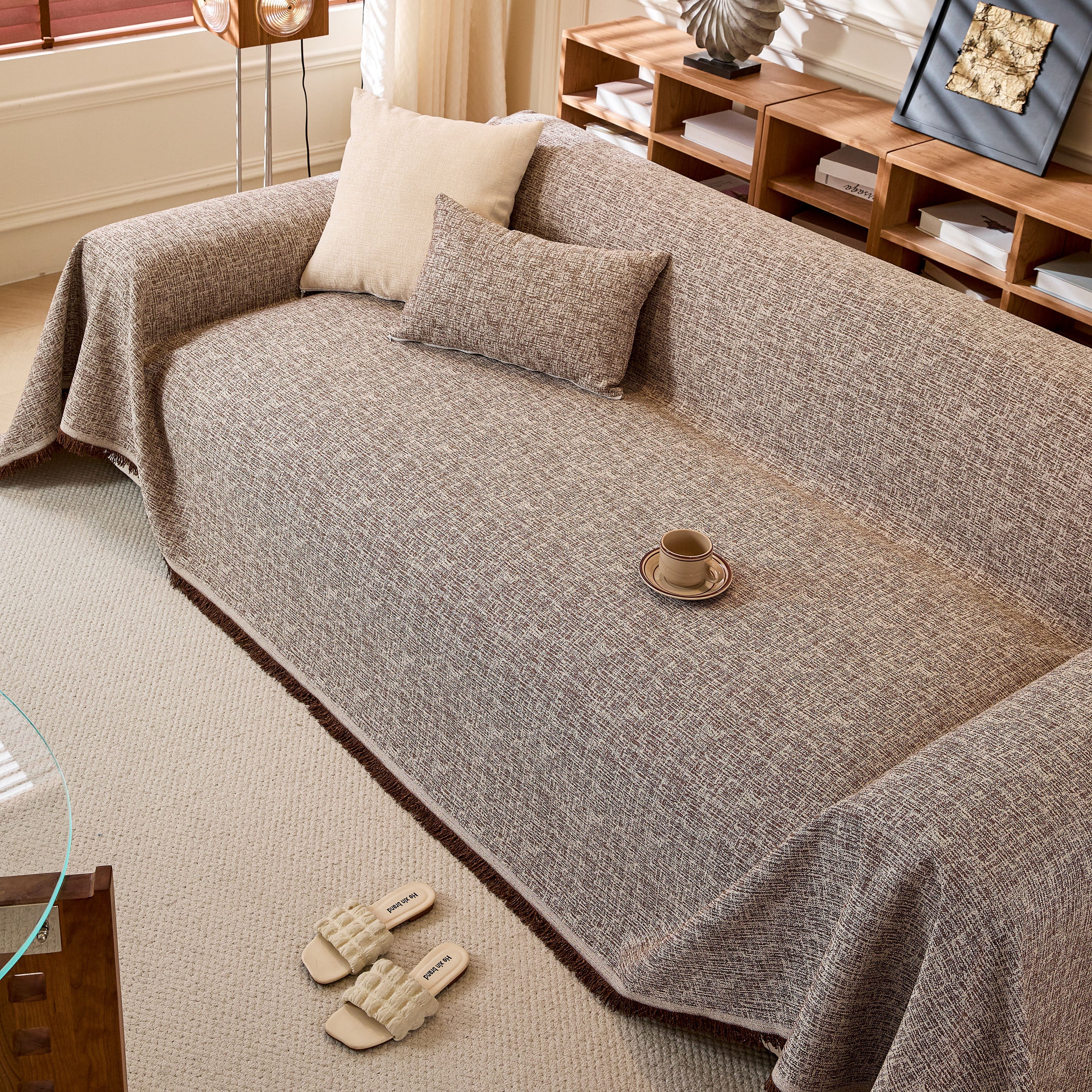 Natural Textured Linen Couch Cover, Breathable & Hypoallergenic Furniture Protector - Image 38