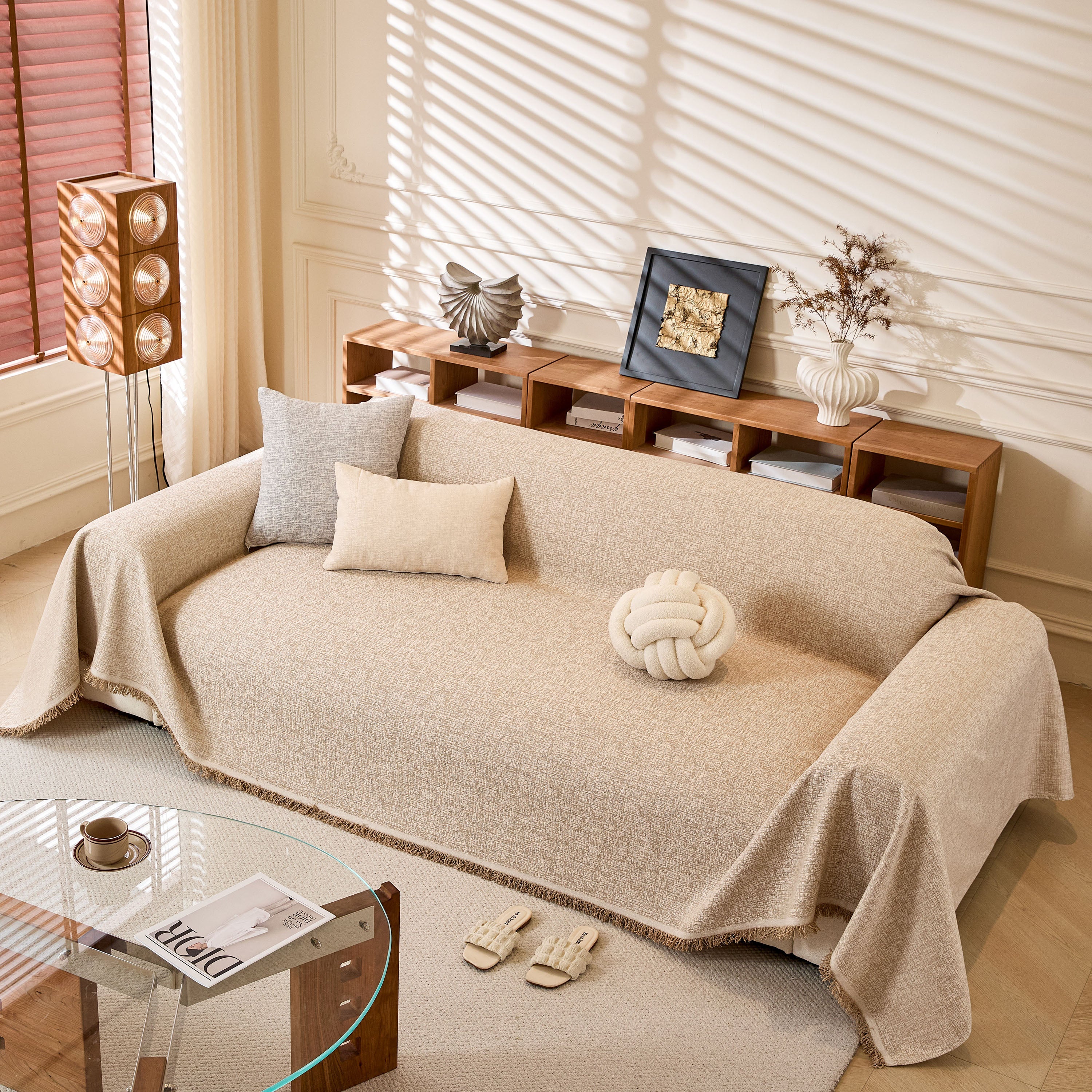Natural Textured Linen Couch Cover, Breathable & Hypoallergenic Furniture Protector - Image 4