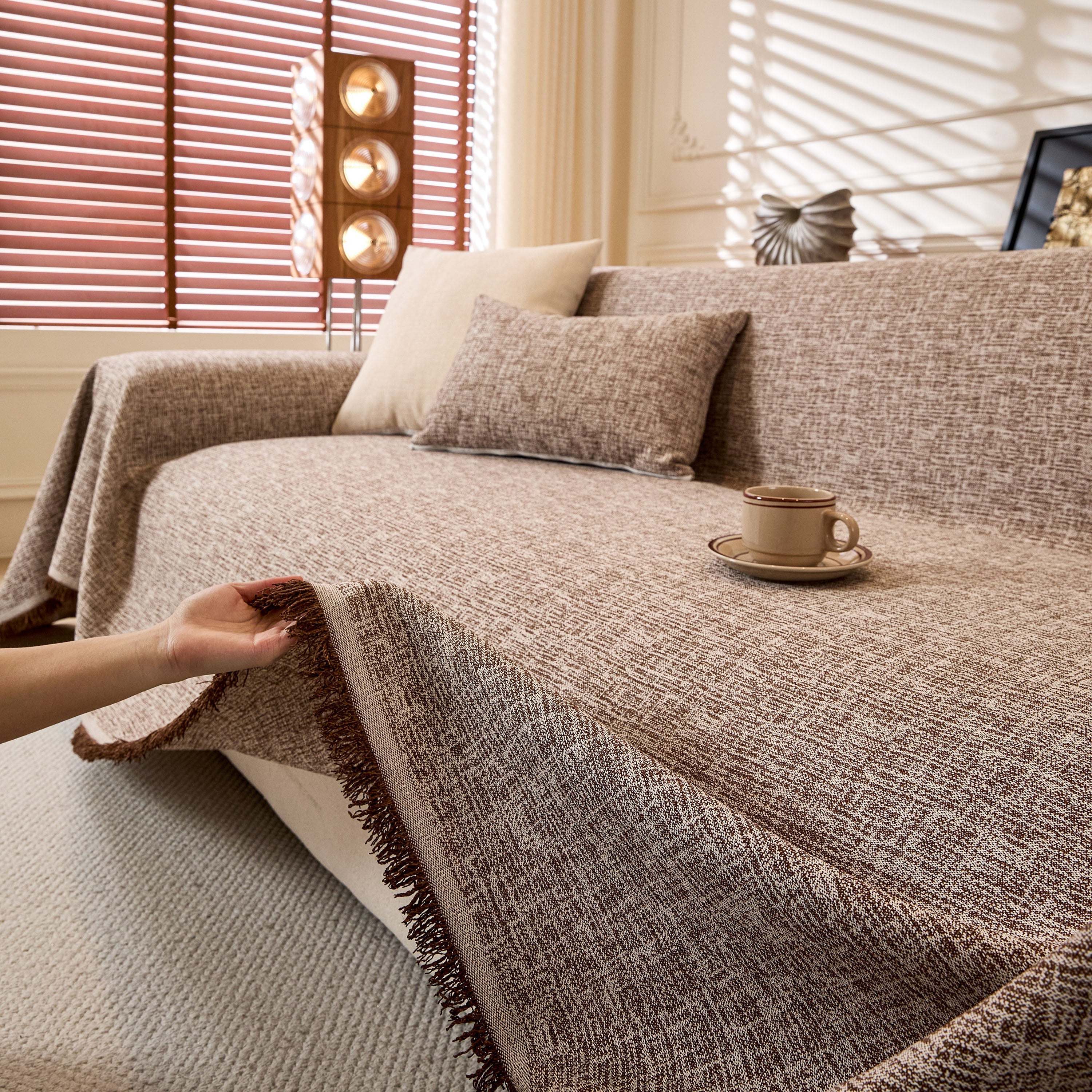 Natural Textured Linen Couch Cover, Breathable & Hypoallergenic Furniture Protector - Image 41
