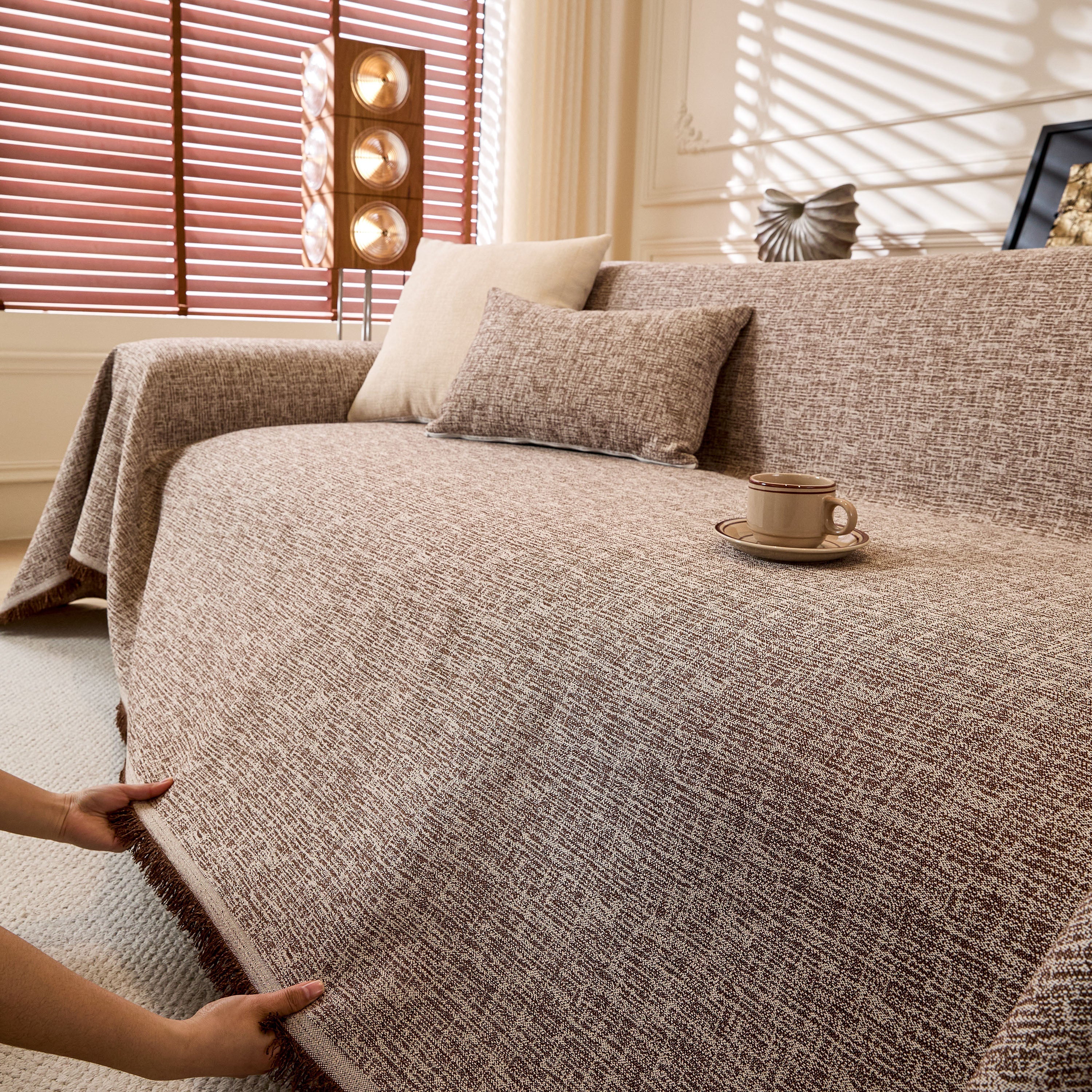 Natural Textured Linen Couch Cover, Breathable & Hypoallergenic Furniture Protector - Image 42