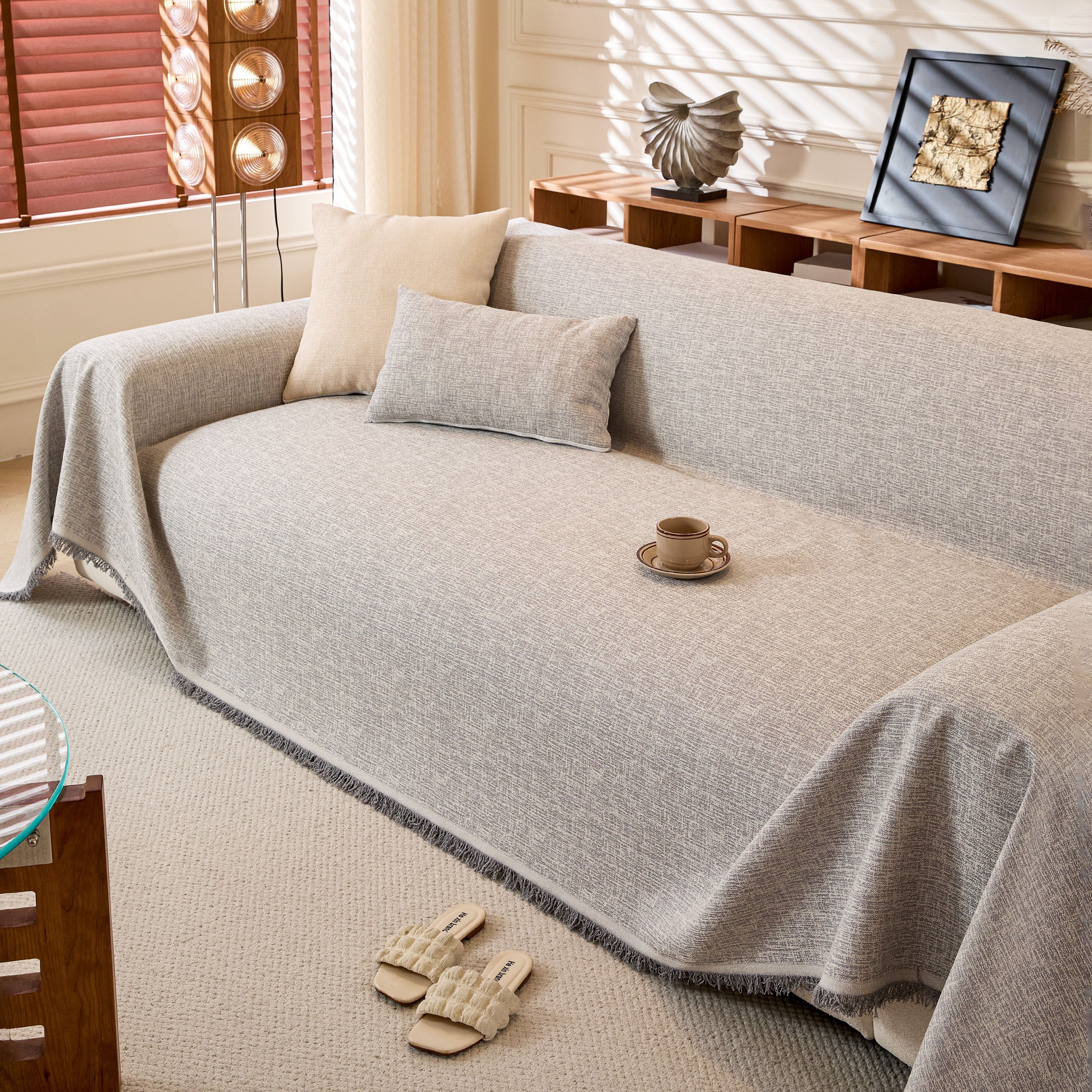 Natural Textured Linen Couch Cover, Breathable & Hypoallergenic Furniture Protector - Image 48