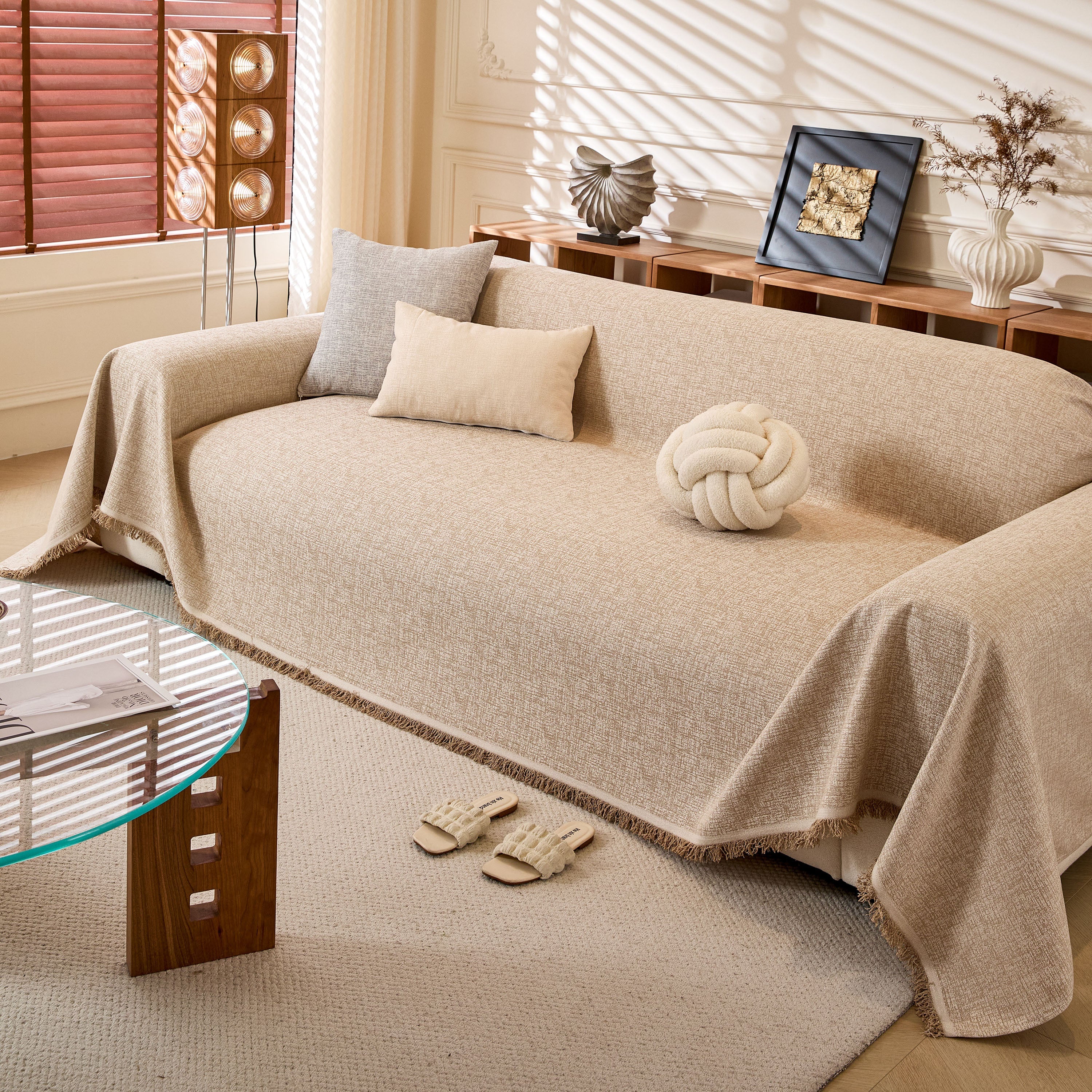 Natural Textured Linen Couch Cover, Breathable & Hypoallergenic Furniture Protector - Image 5