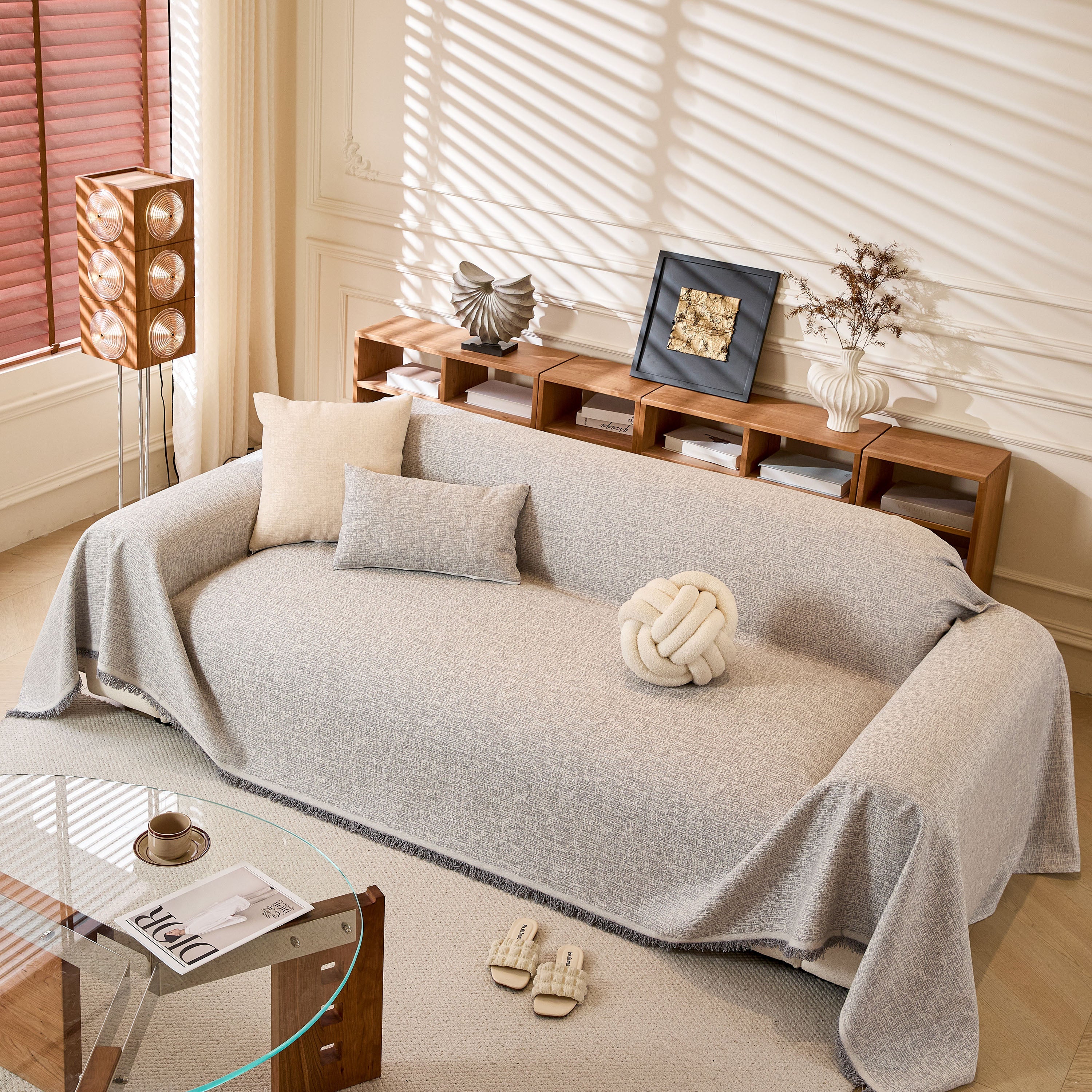 Natural Textured Linen Couch Cover, Breathable & Hypoallergenic Furniture Protector - Image 51