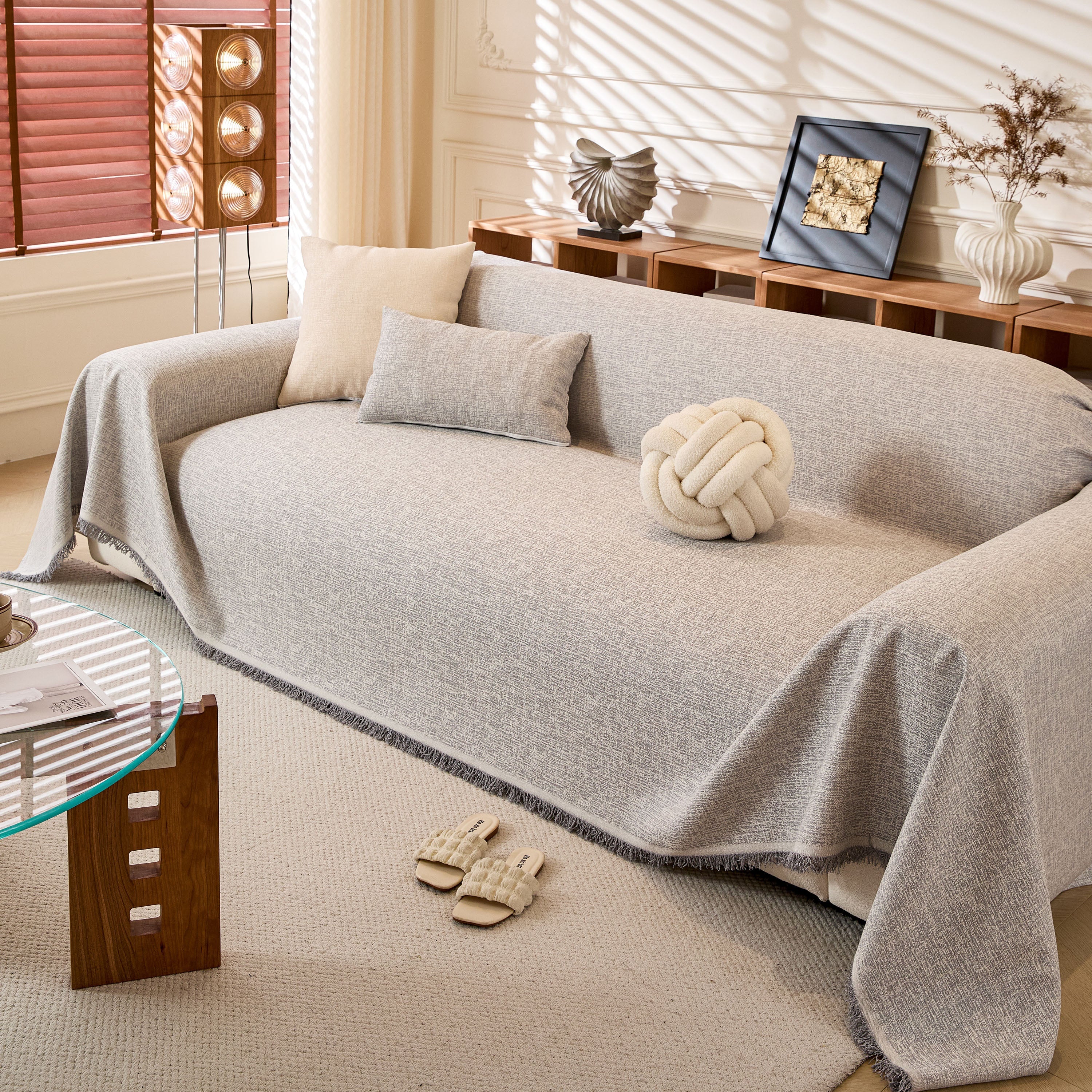 Natural Textured Linen Couch Cover, Breathable & Hypoallergenic Furniture Protector - Image 52