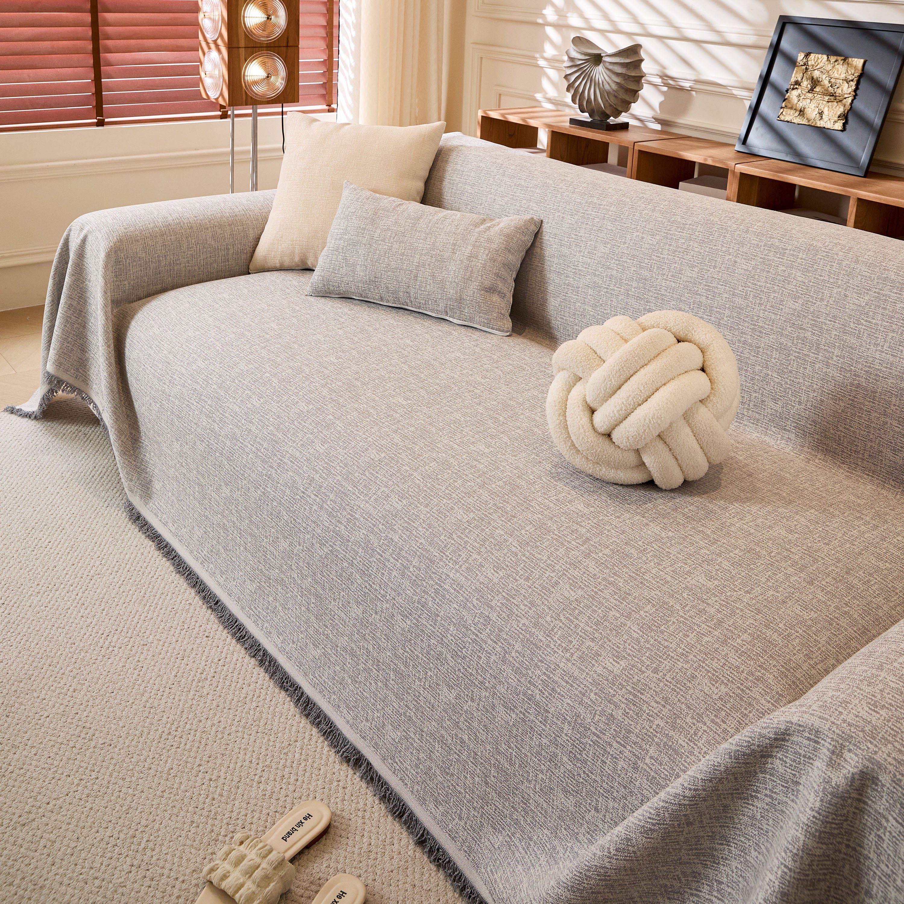Natural Textured Linen Couch Cover, Breathable & Hypoallergenic Furniture Protector - Image 59