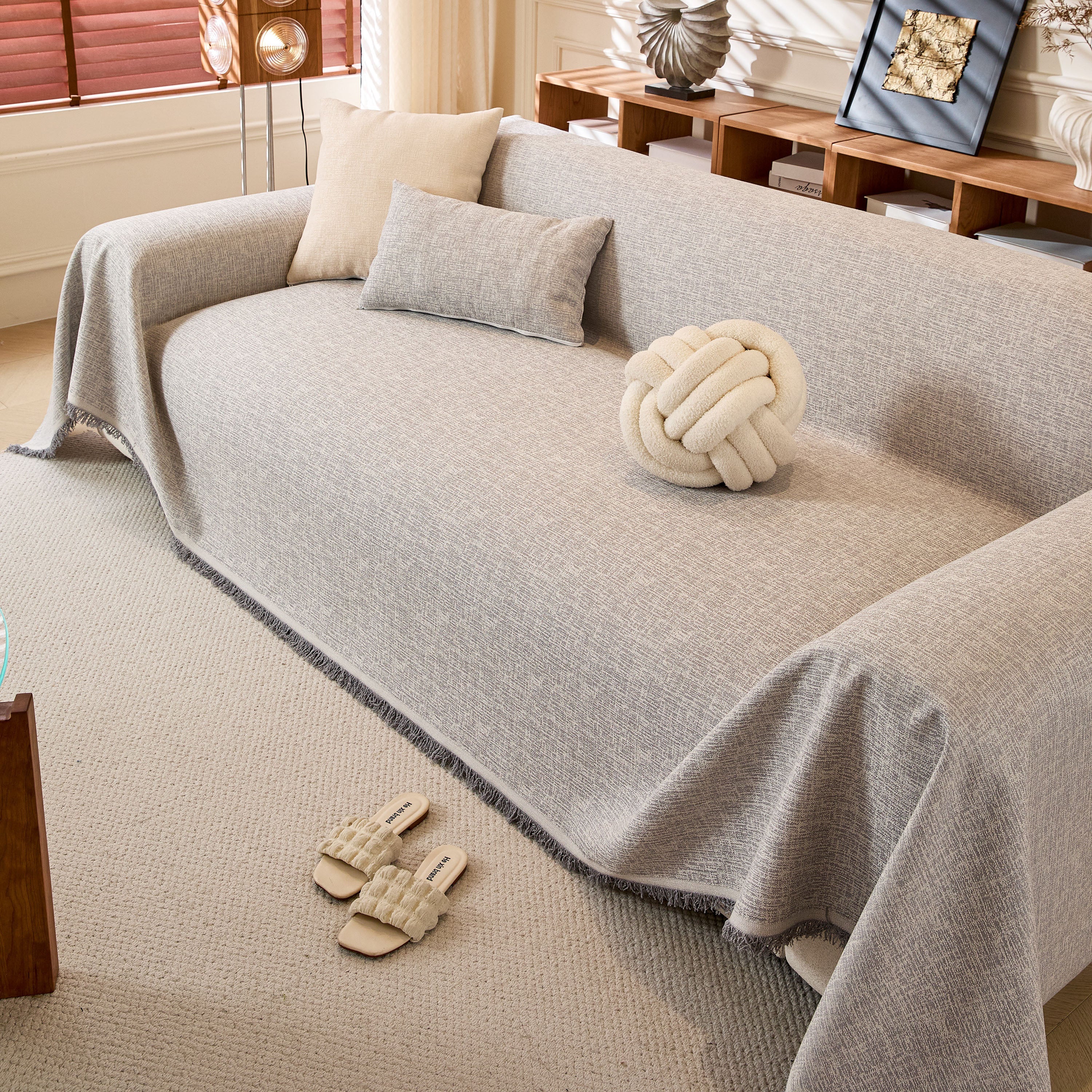 Natural Textured Linen Couch Cover, Breathable & Hypoallergenic Furniture Protector - Image 60