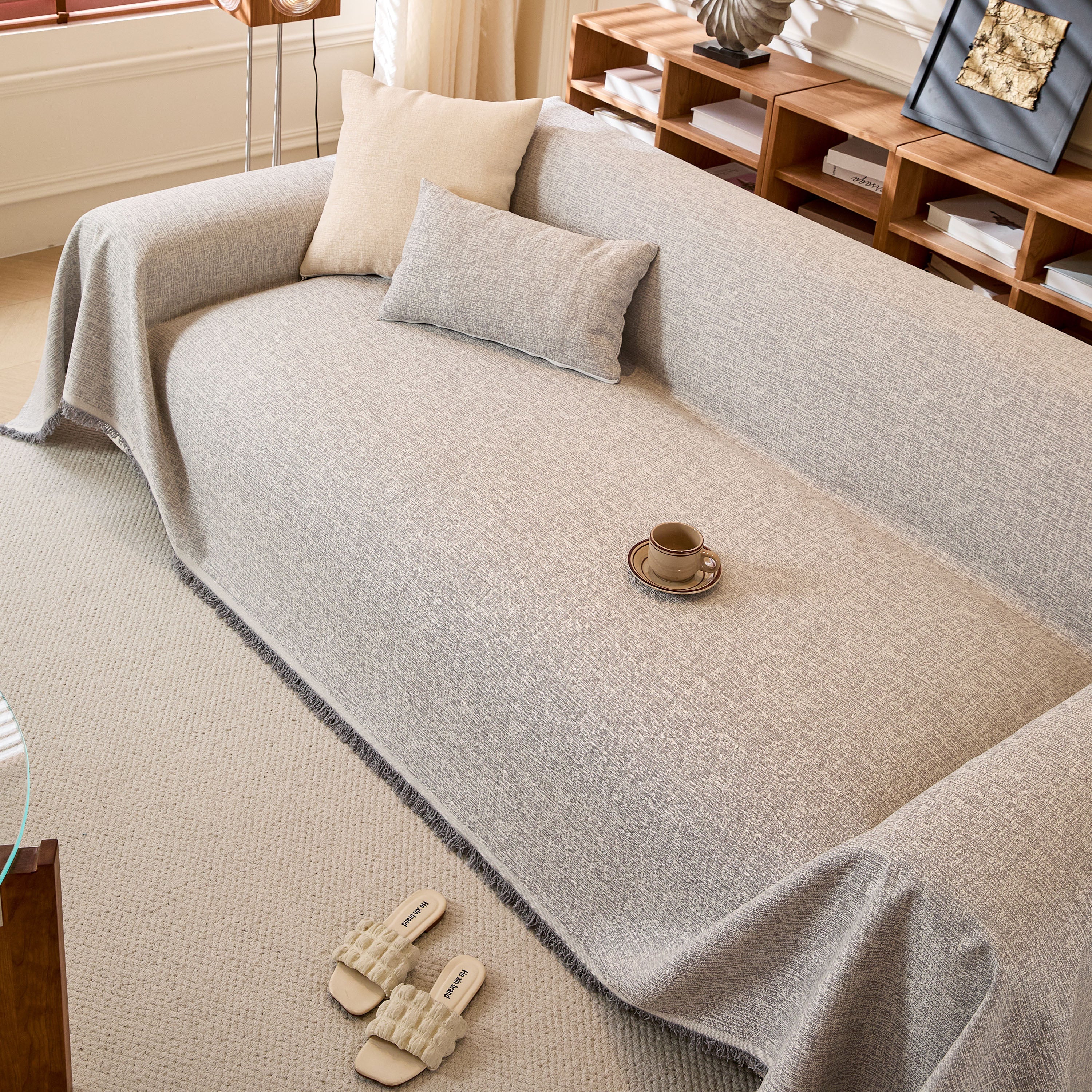 Natural Textured Linen Couch Cover, Breathable & Hypoallergenic Furniture Protector - Image 61