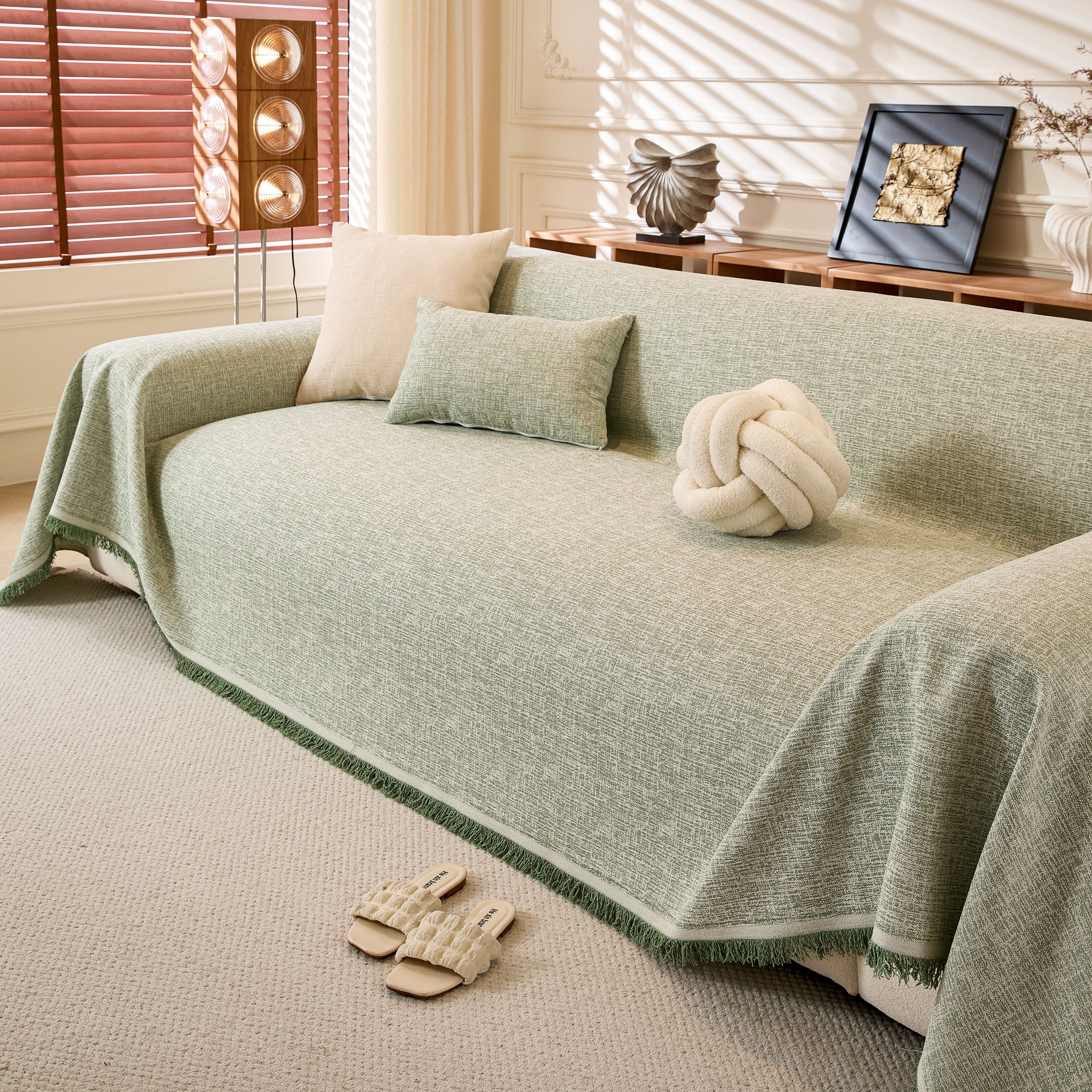 Natural Textured Linen Couch Cover, Breathable & Hypoallergenic Furniture Protector - Image 70