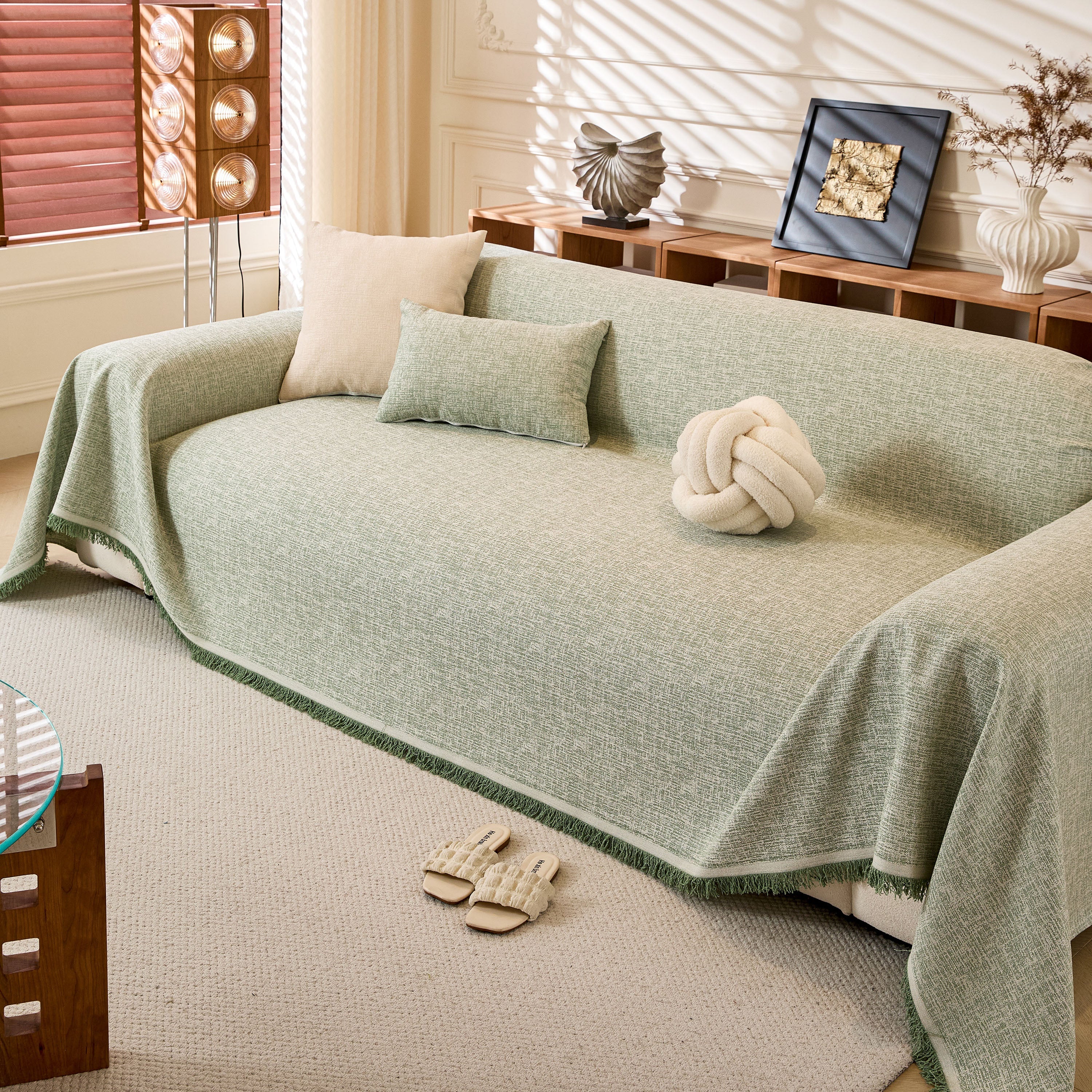 Natural Textured Linen Couch Cover, Breathable & Hypoallergenic Furniture Protector - Image 74