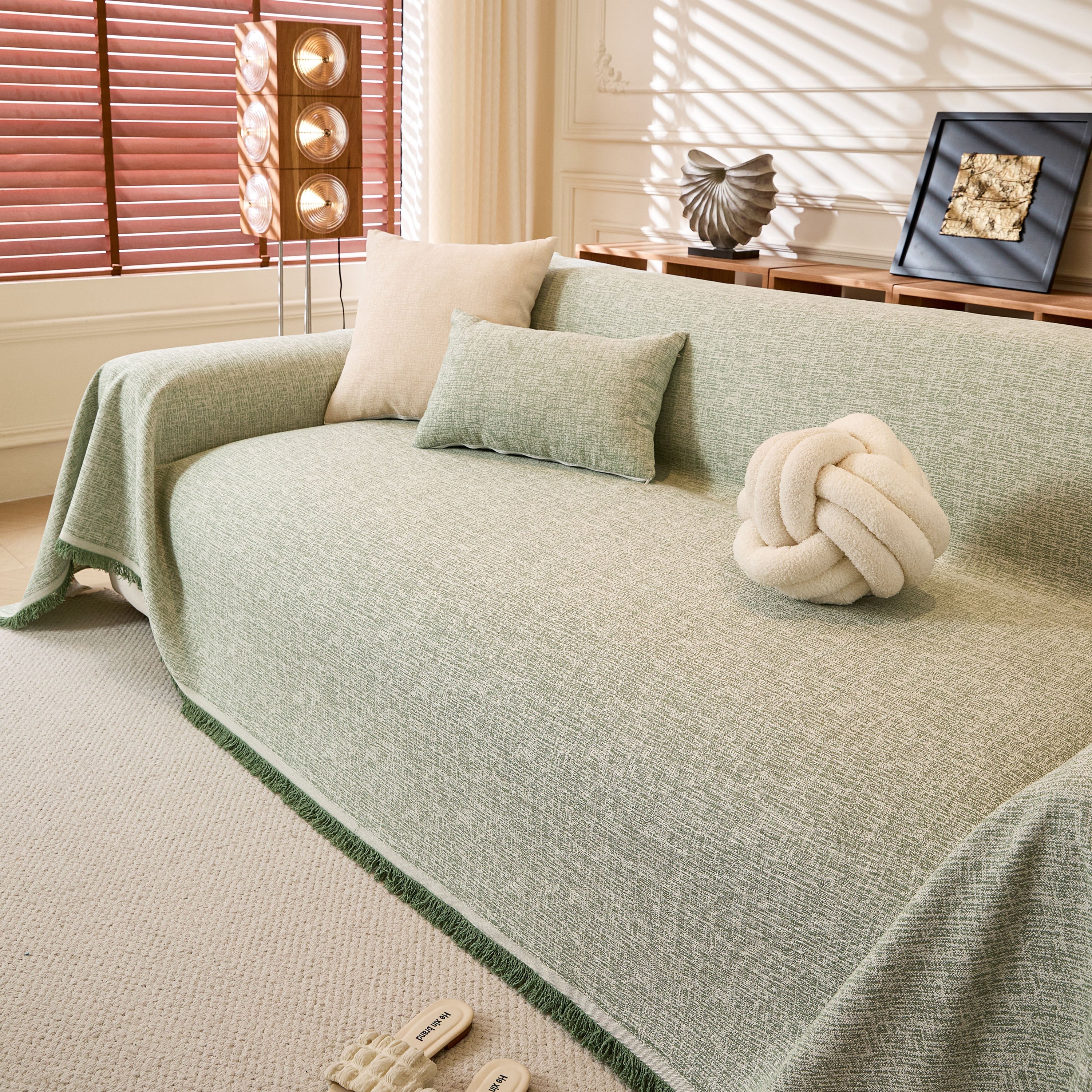 Natural Textured Linen Couch Cover, Breathable & Hypoallergenic Furniture Protector - Image 81