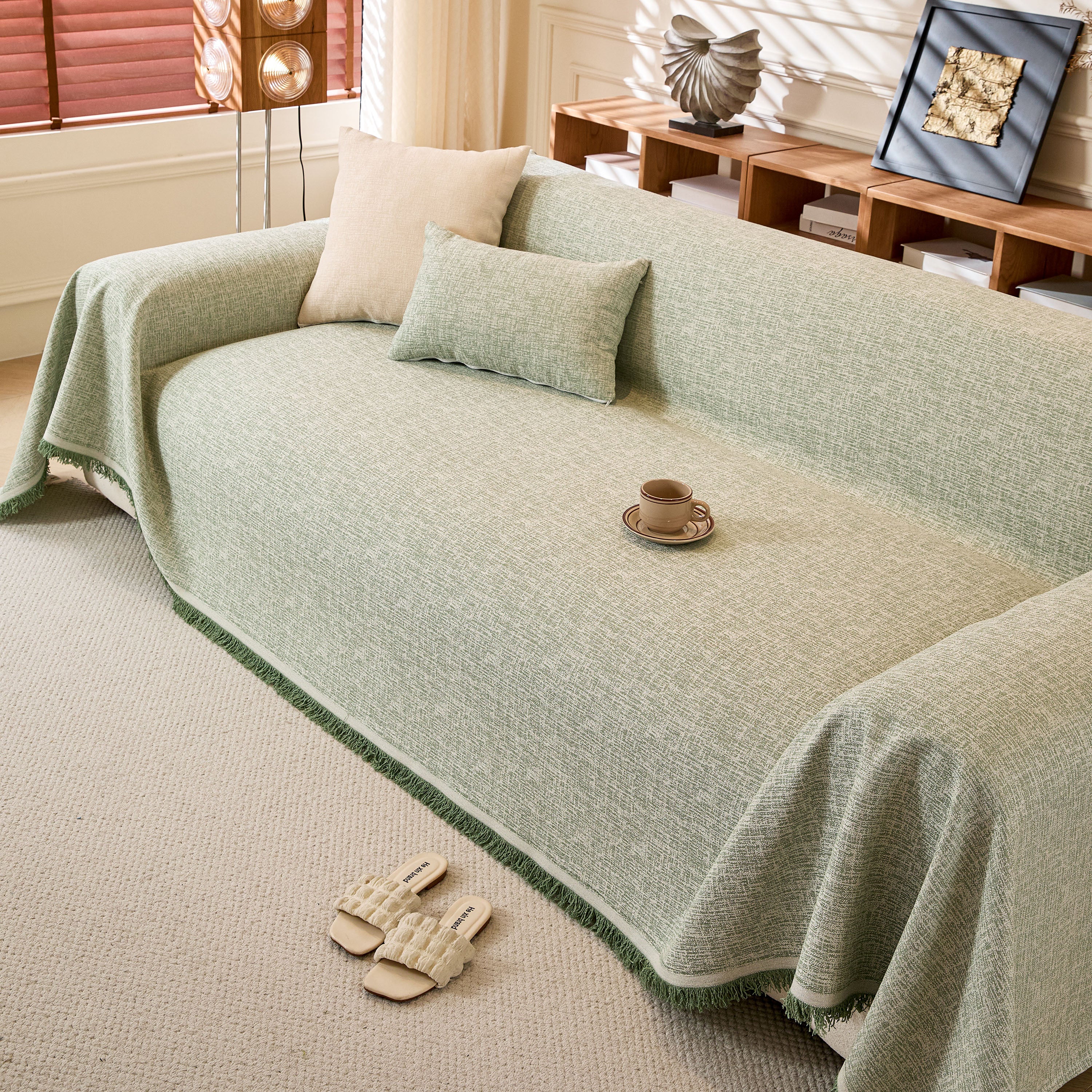 Natural Textured Linen Couch Cover, Breathable & Hypoallergenic Furniture Protector - Image 83