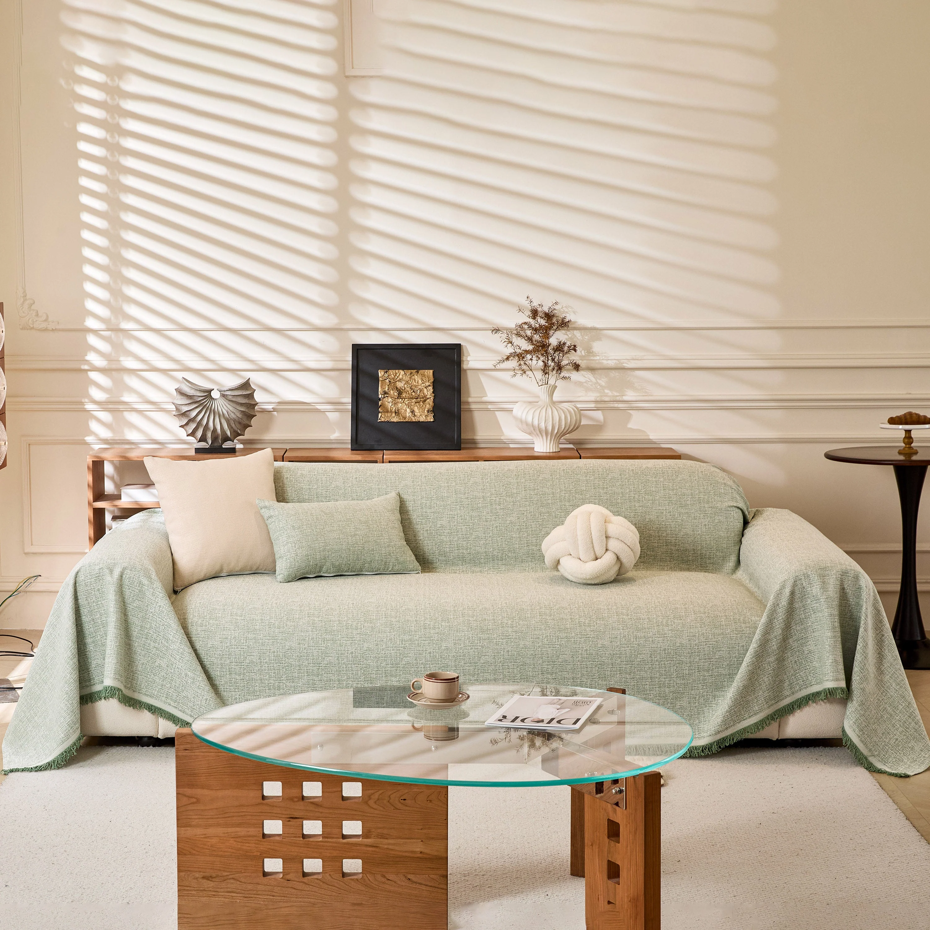 Natural Textured Linen Couch Cover, Breathable & Hypoallergenic Furniture Protector - Image 91