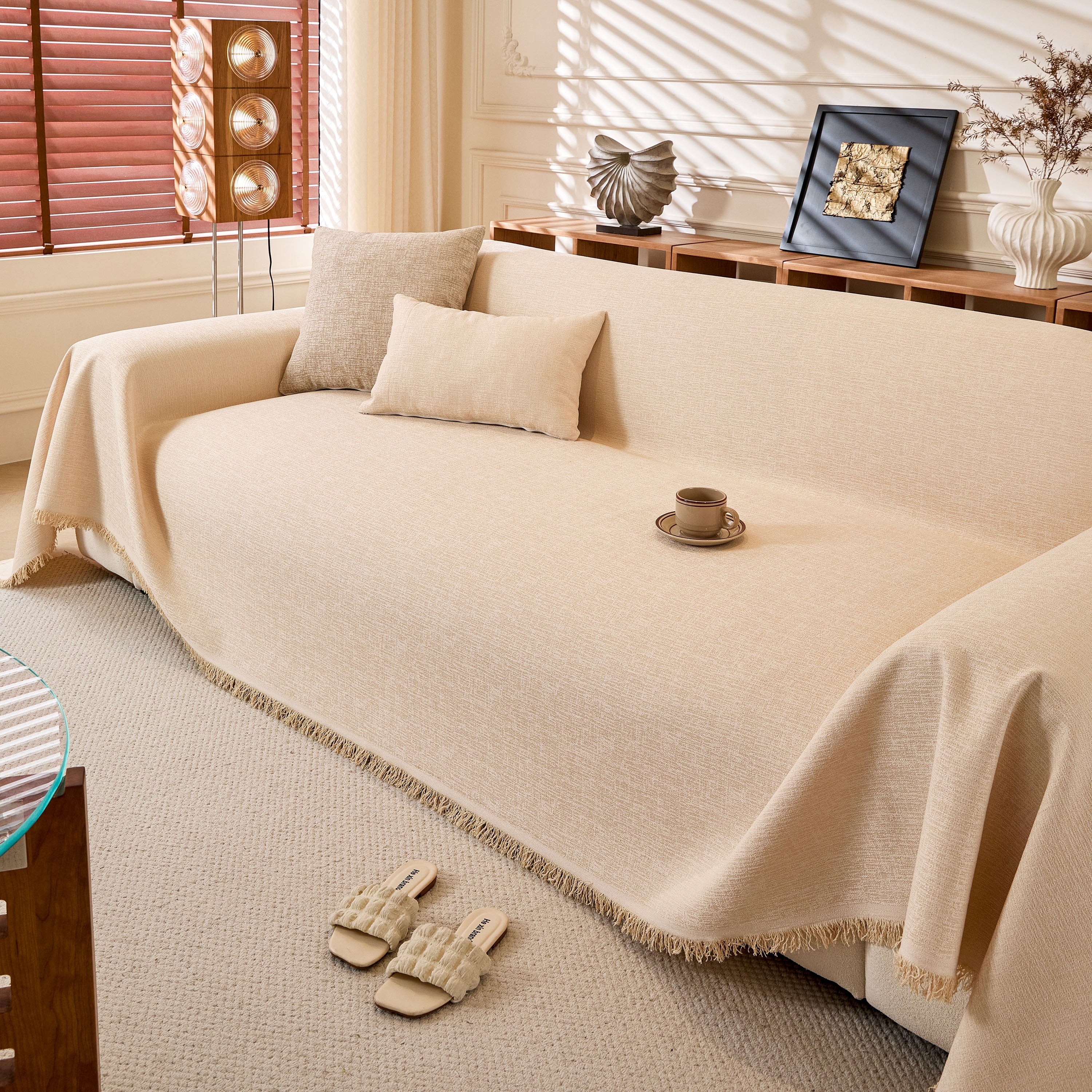 Natural Textured Linen Couch Cover, Breathable & Hypoallergenic Furniture Protector - Image 92