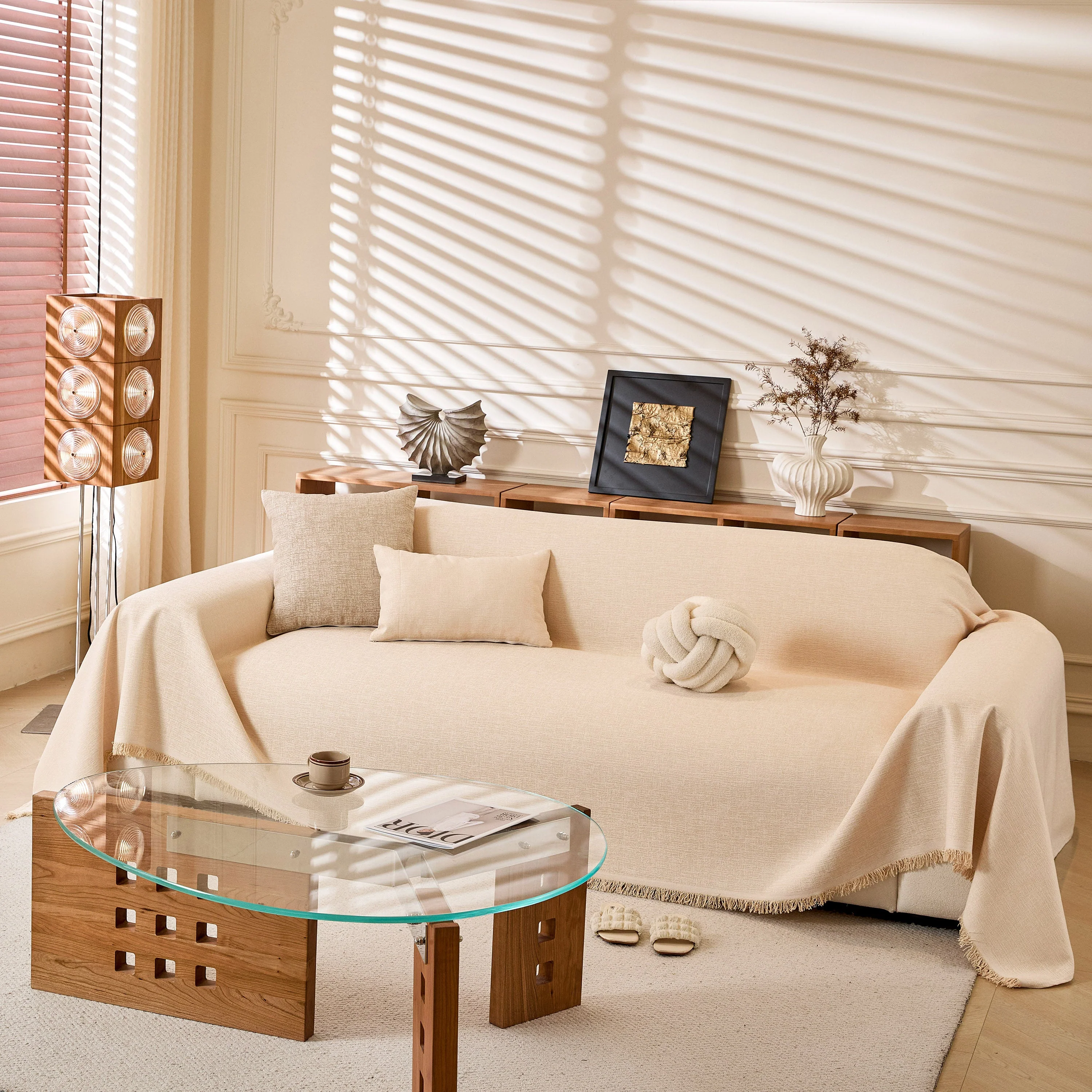 Natural Textured Linen Couch Cover, Breathable & Hypoallergenic Furniture Protector - Image 94