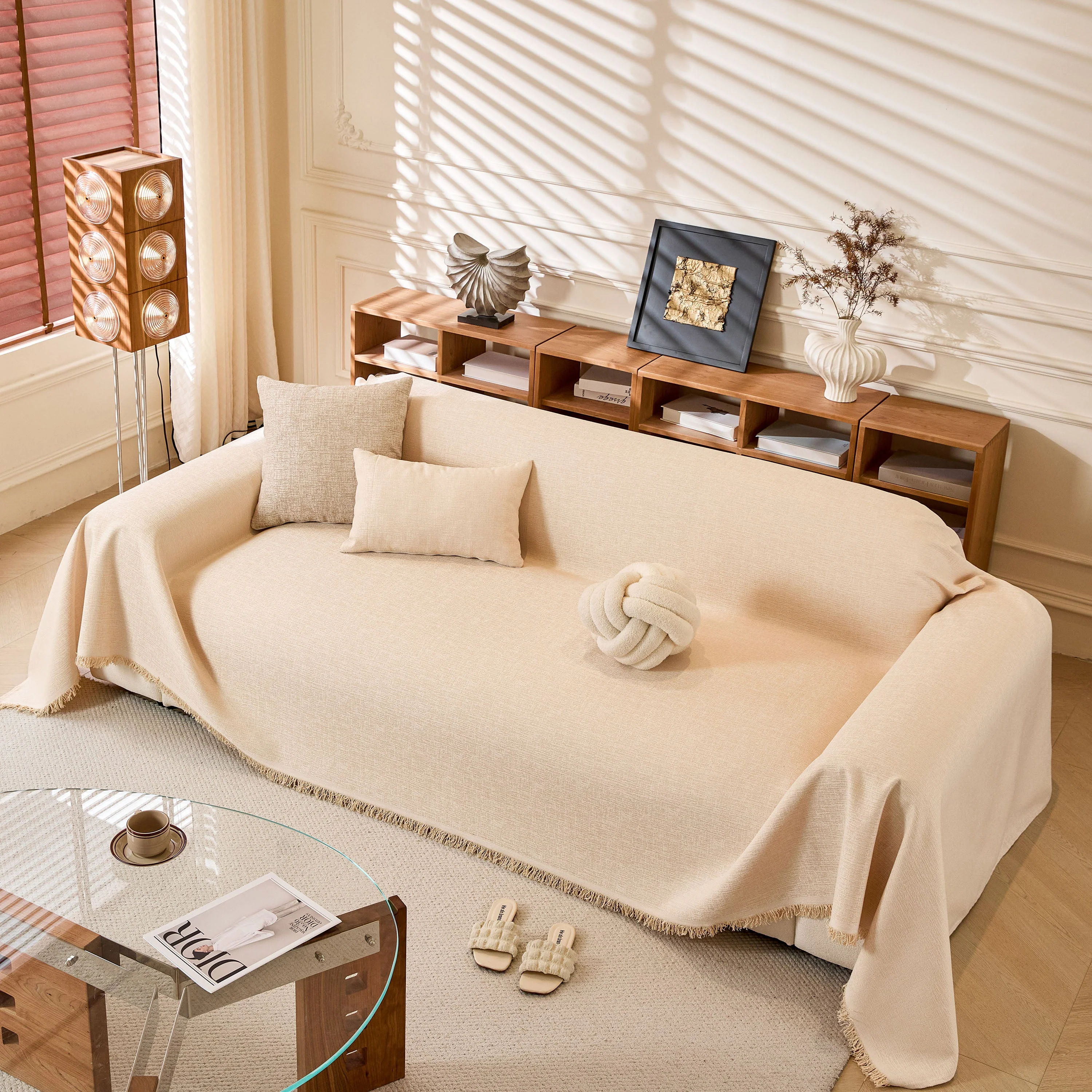 Natural Textured Linen Couch Cover, Breathable & Hypoallergenic Furniture Protector - Image 95
