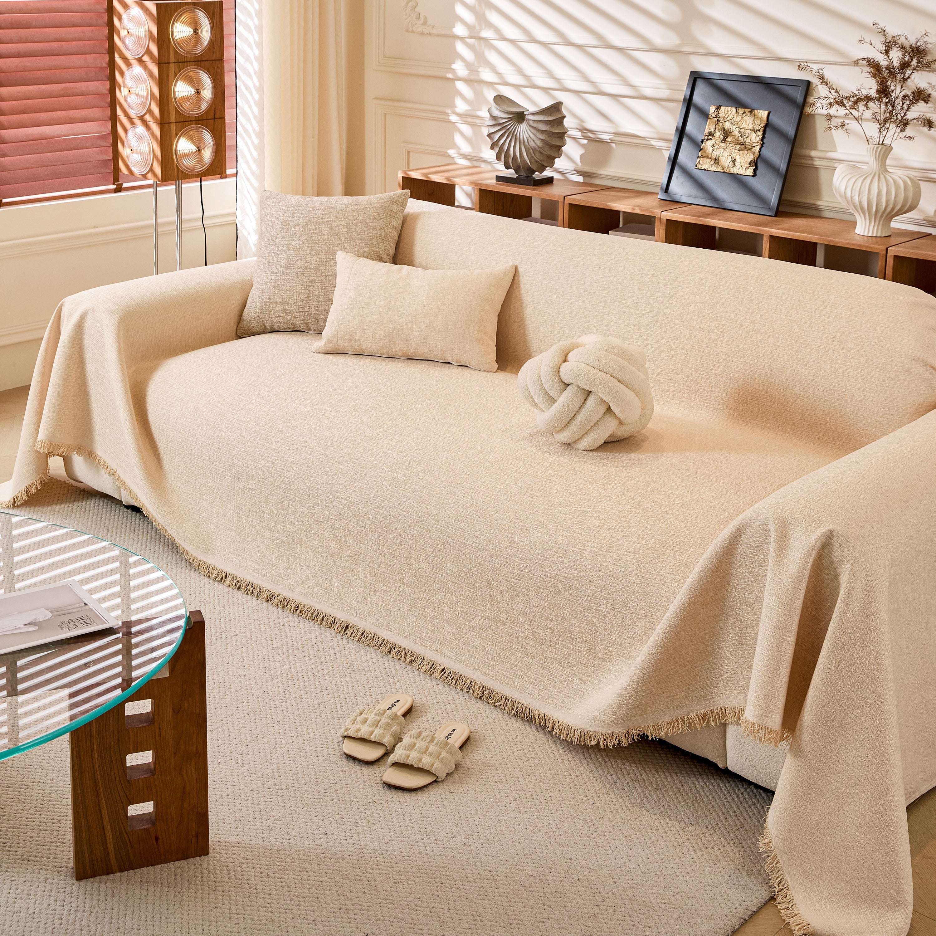 Natural Textured Linen Couch Cover, Breathable & Hypoallergenic Furniture Protector - Image 96