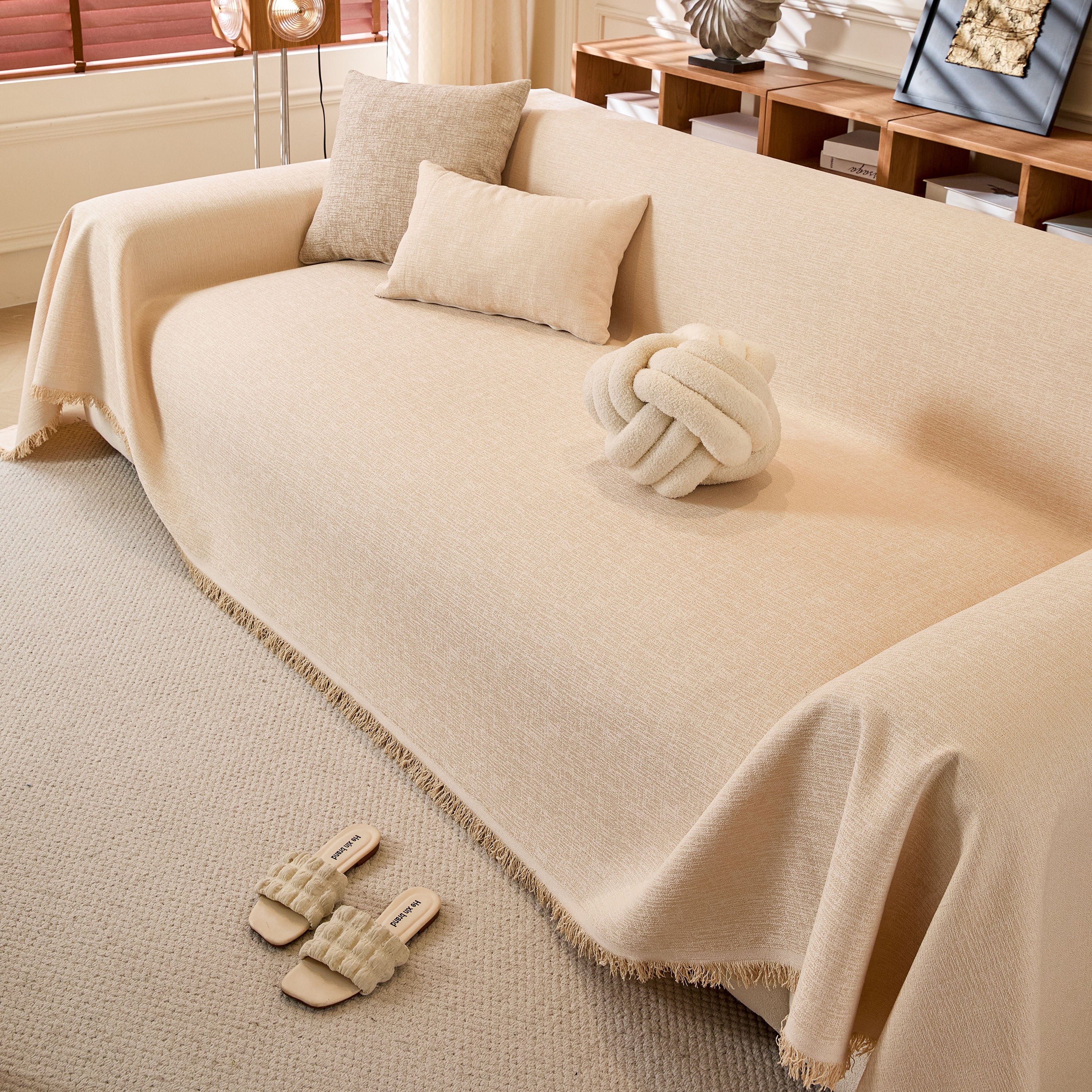 Natural Textured Linen Couch Cover, Breathable & Hypoallergenic Furniture Protector - Image 97