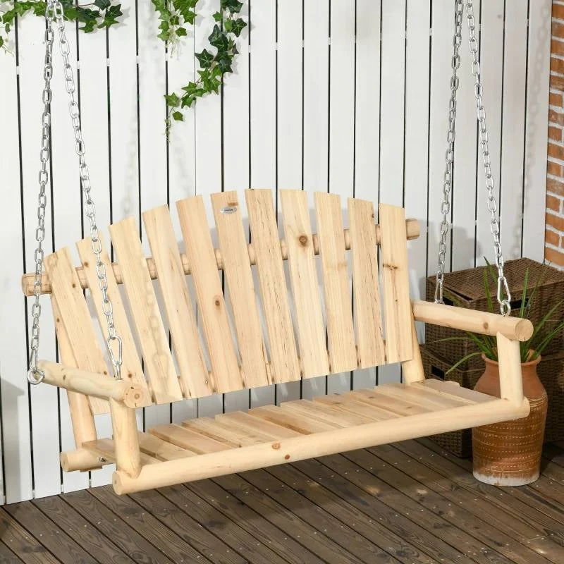 Natural Wooden 2-Seater Hanging Outdoor Porch Swing - Image 2