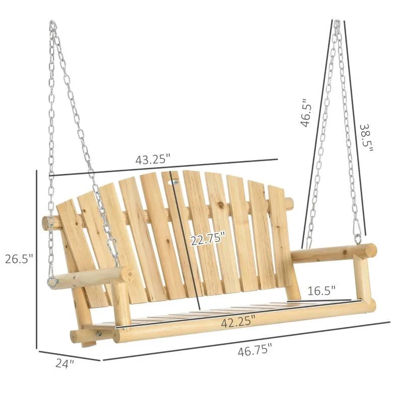 Natural Wooden 2-Seater Hanging Outdoor Porch Swing - Image 4