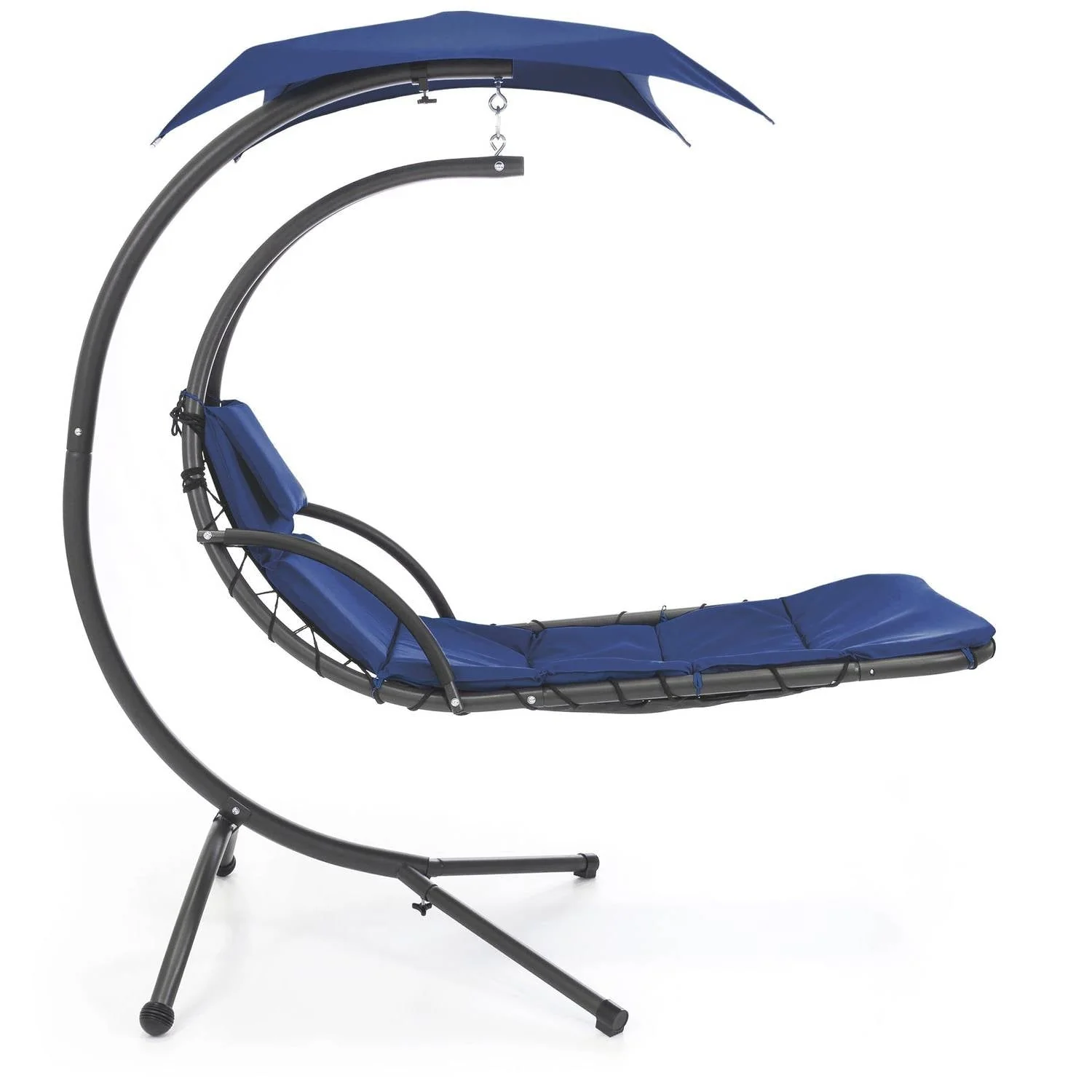 Navy Blue Single Person Sturdy Modern Chaise Lounger Hammock Chair Porch Swing - Image 3