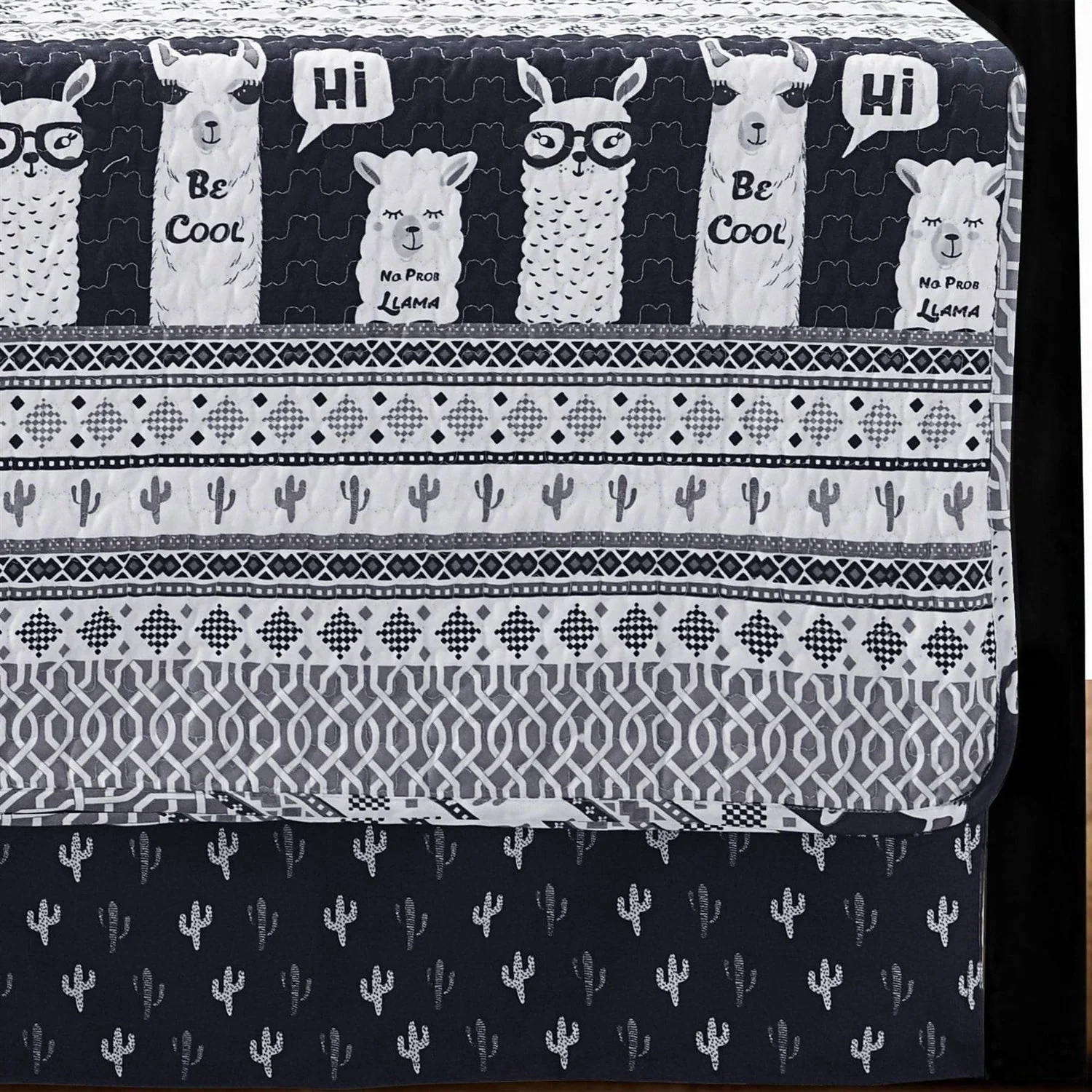 Navy White Stripes Llama Cactus Southwest 6 Piece Lightweight Daybed Cover Set - Image 2