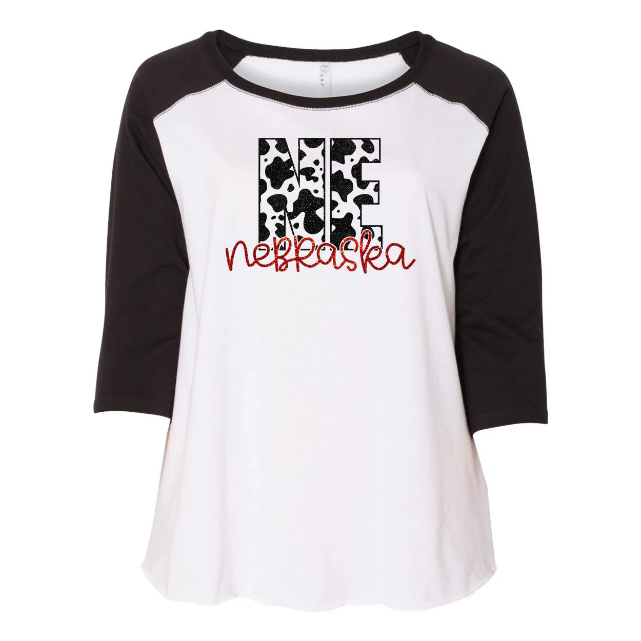 Nebraska Cow Print Baseball Tee | Multiple Sizes | Nature Finds & Designs - Image 2