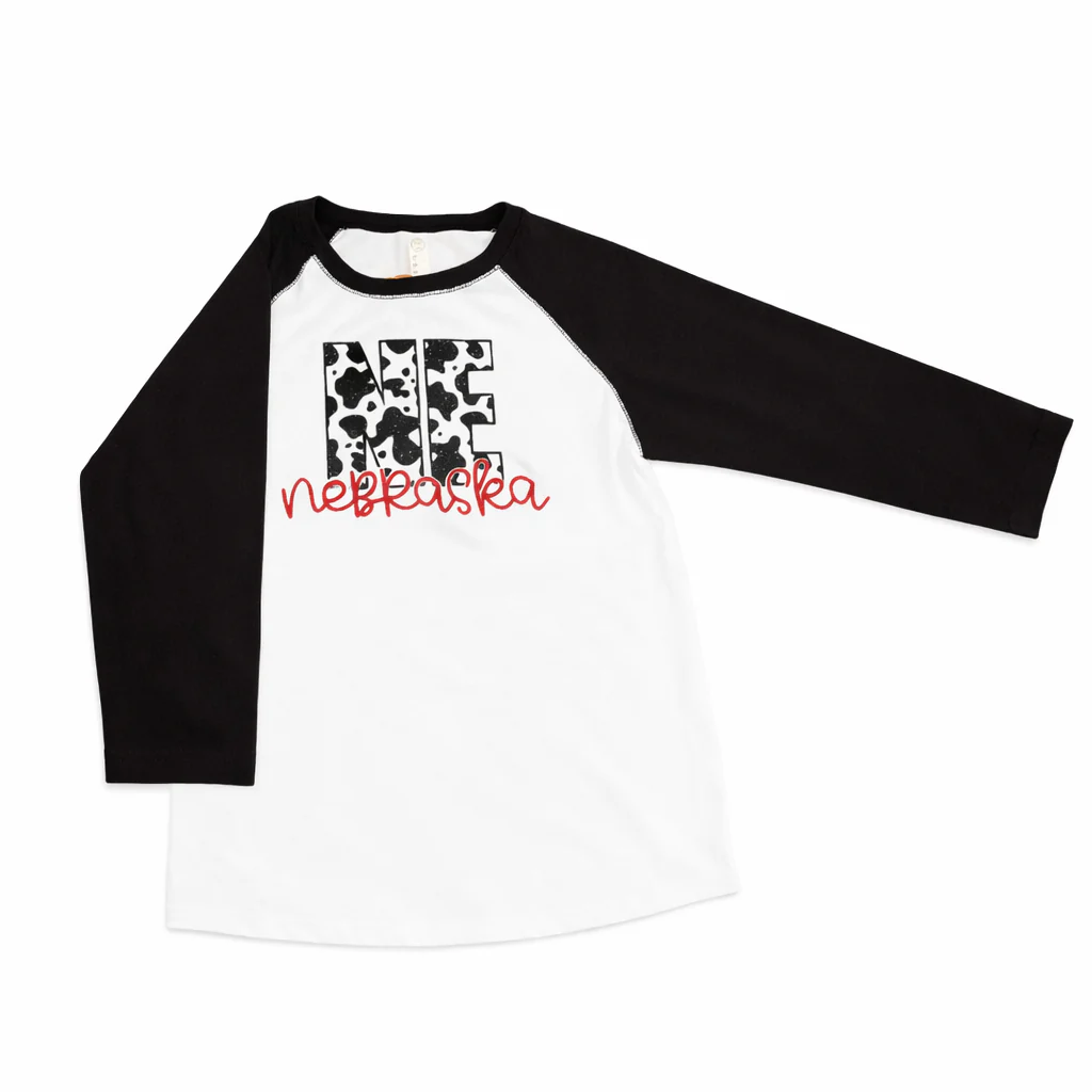 Nebraska Cow Print Baseball Tee | Multiple Sizes | Nature Finds & Designs - Image 3