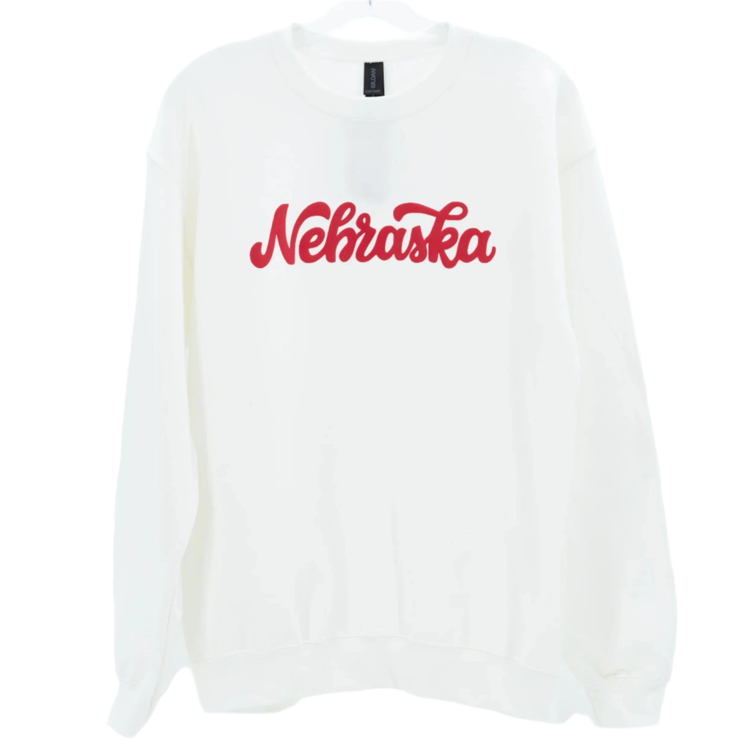 Nebraska Husker Puff Crewneck Sweatshirt | White with Red Lettering | Double Play Apparel & Engraving LLC