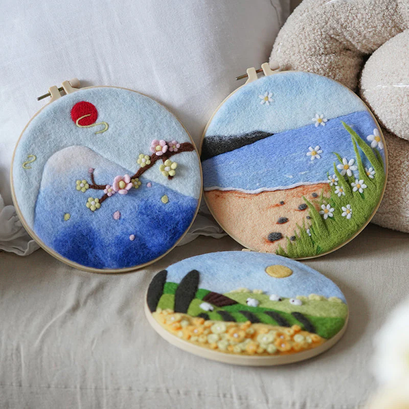 Needle Felting Kit - Seaside Horizon. Wizardi DIY Wool Craft Kit F07N8-W350 - Image 2