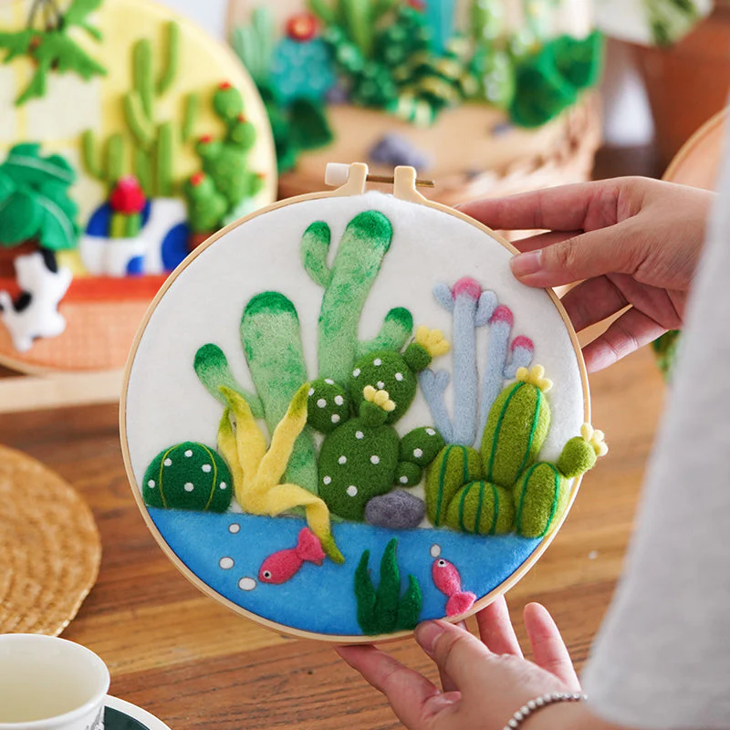 Needle Felting Kit - Underwater Greenery. Wizardi DIY Wool Craft Kit F07N8-W437 - Image 2