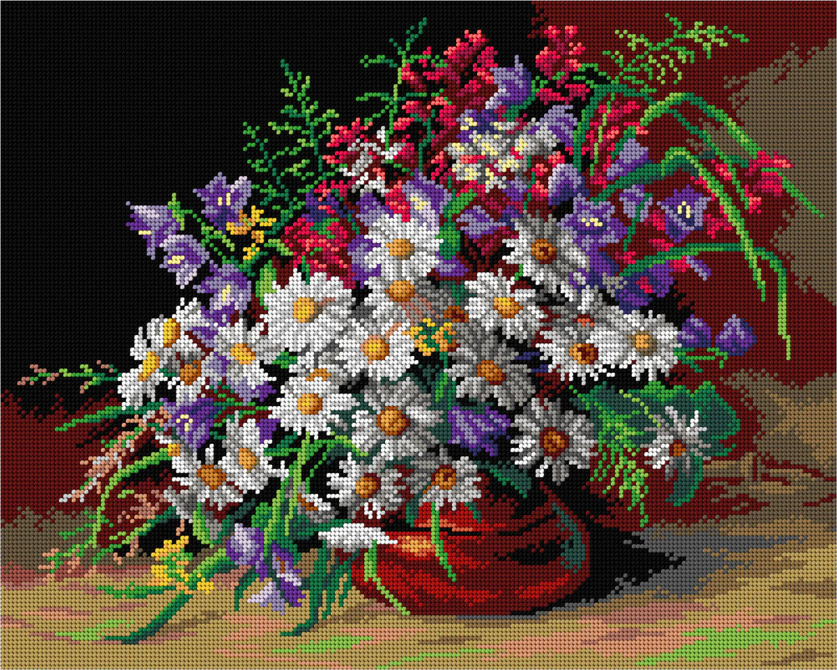 Needlepoint canvas for halfstitch without yarn after Friedrich Meyer Rubritius - Still Life with Flowers 3589M