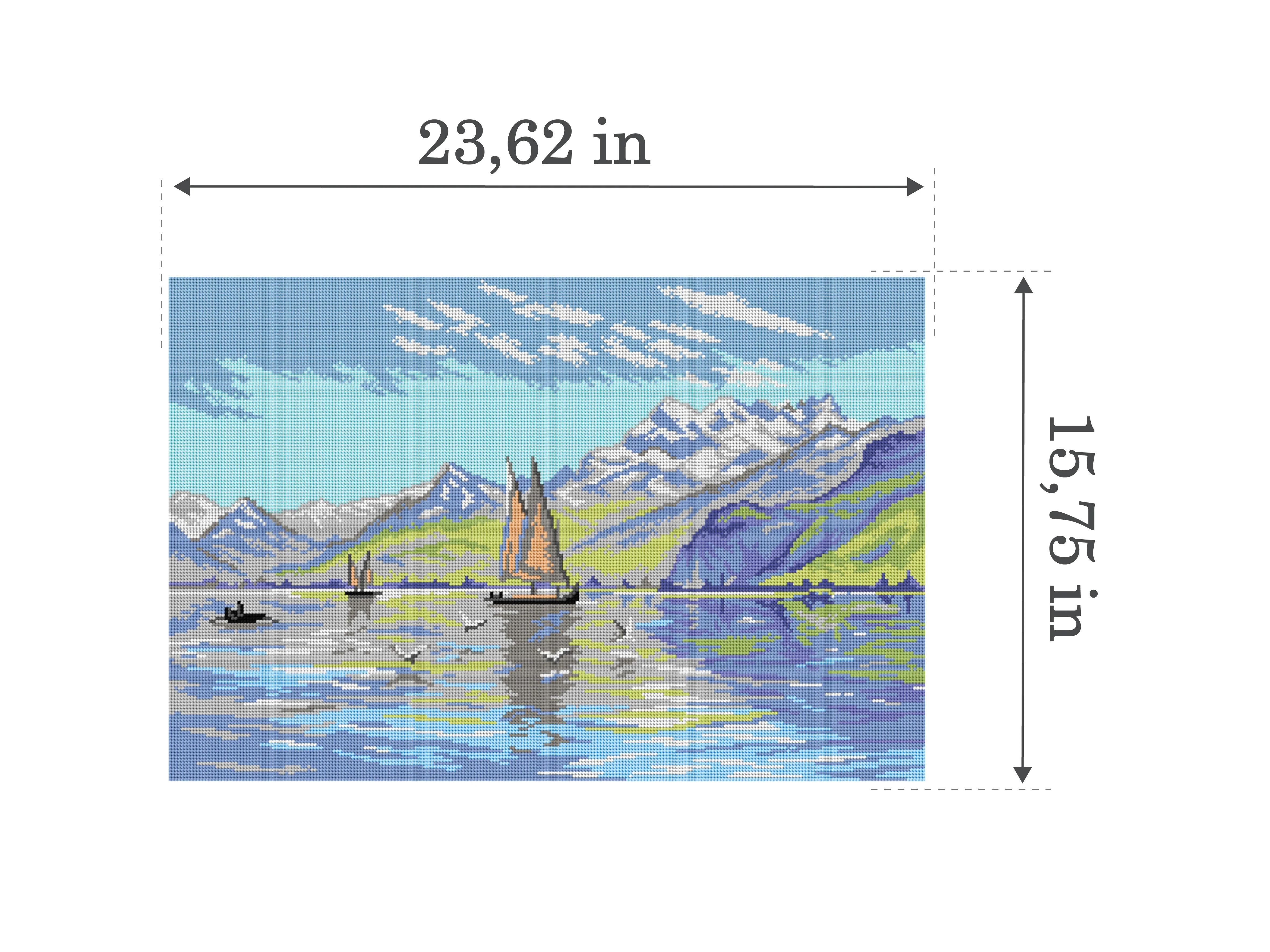 Needlepoint canvas for halfstitch without yarn  after Peder Mork Monsted - View of Lake, Vevey  3587Q - Image 2