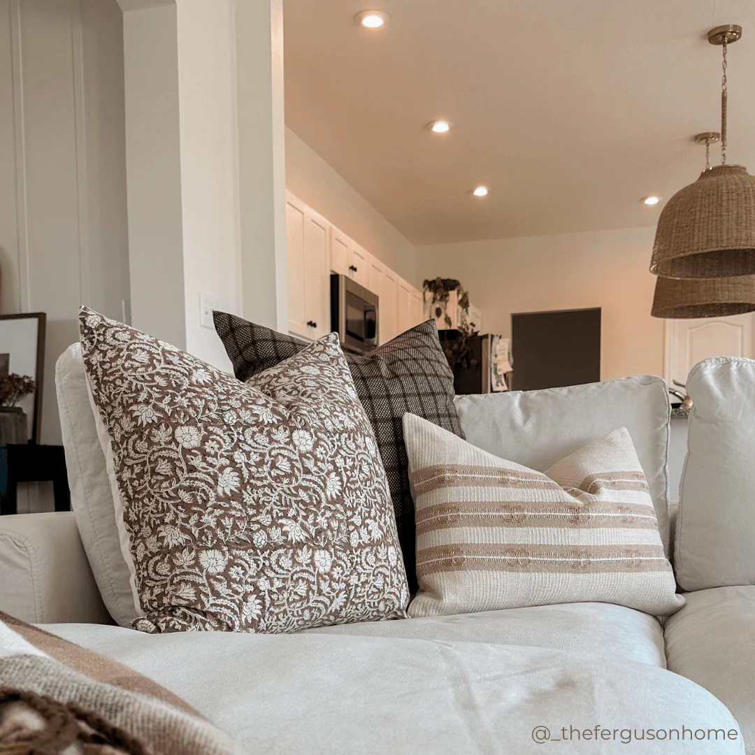 Nina Floral Block Printed Pillow Cover | Brown - Image 4