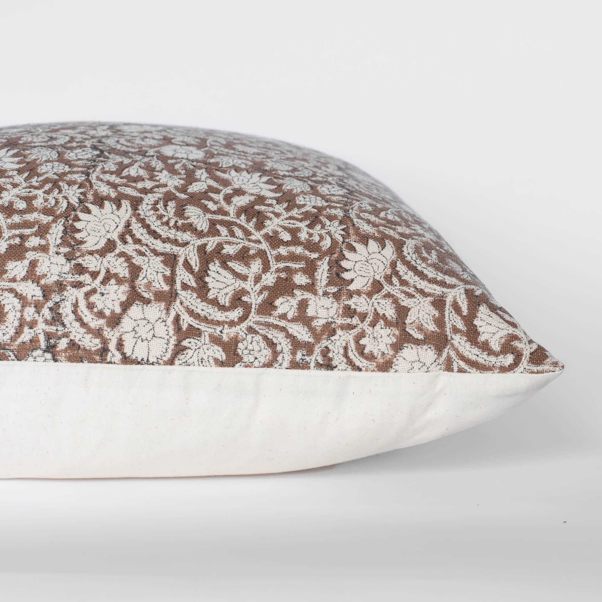 Nina Floral Block Printed Pillow Cover | Brown - Image 9