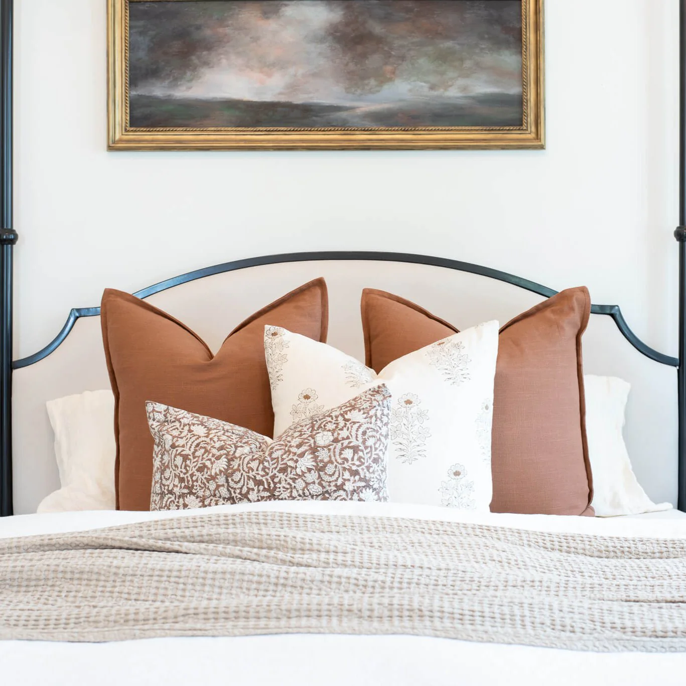 Nina Floral Block Printed Pillow Cover | Brown | Lumbar - Image 4