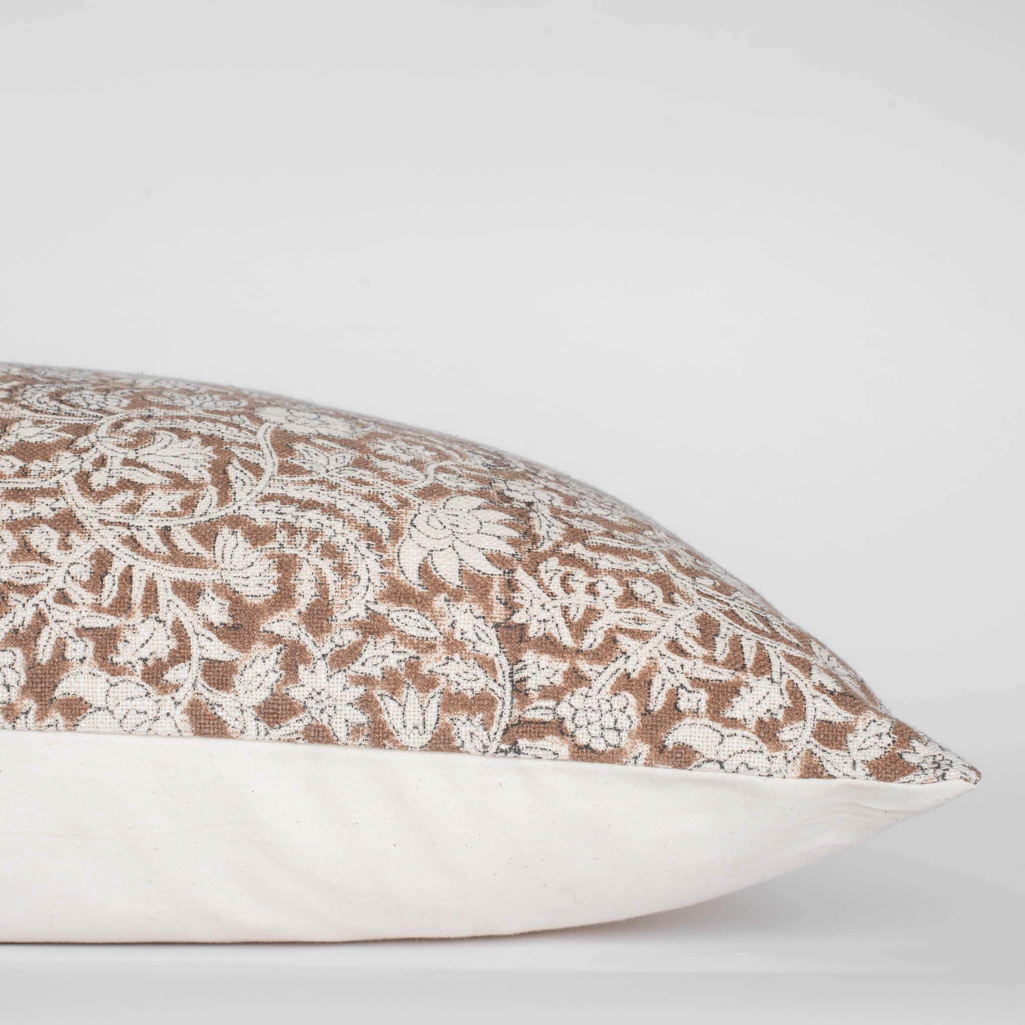 Nina Floral Block Printed Pillow Cover | Brown | Lumbar - Image 5