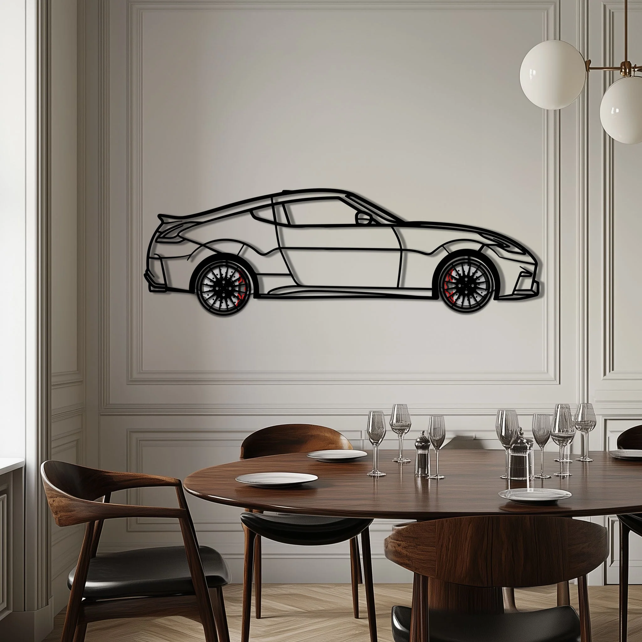 Nissan 350Z Metal Car Wall Art with Rotating Wheels - JDM Fairlady Z33 Silhouette - Interactive Automotive Wall Decor - KAFMEKA153 - Image 3