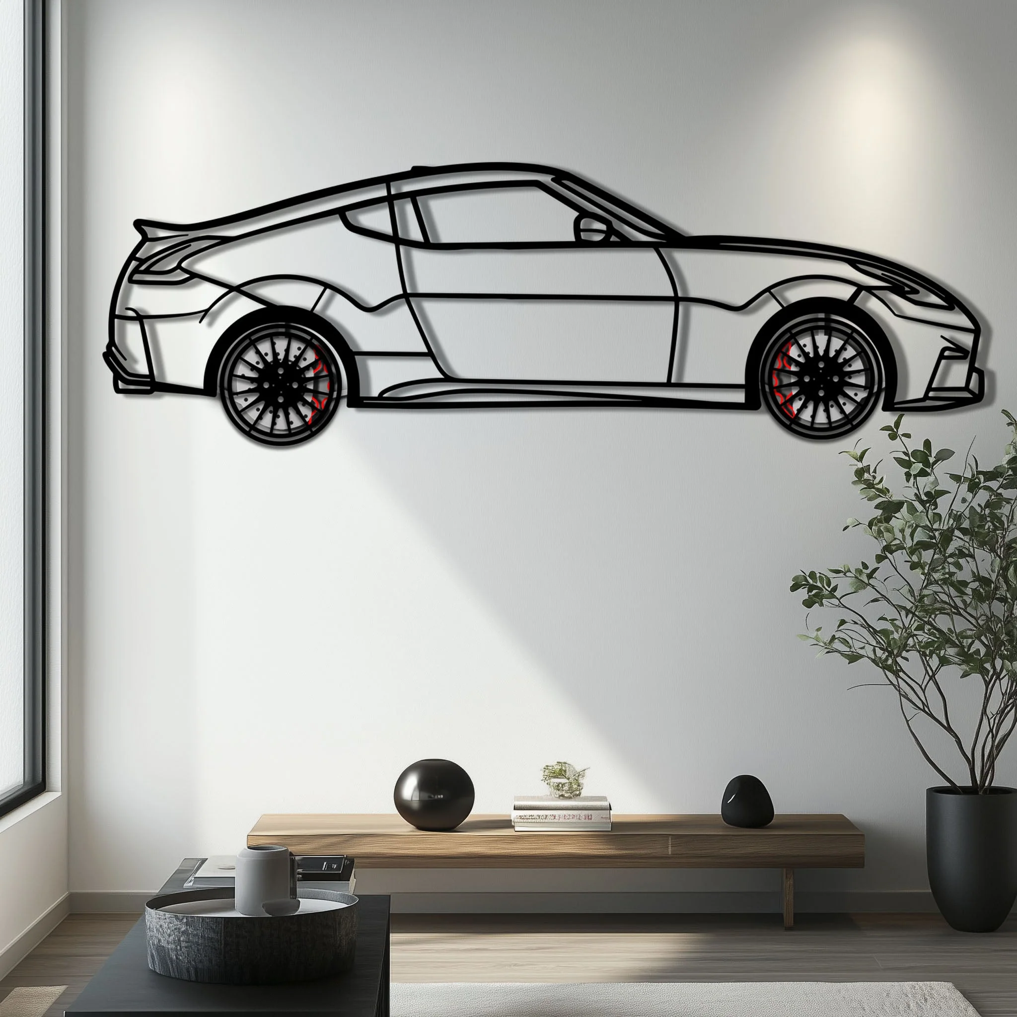 Nissan 350Z Metal Car Wall Art with Rotating Wheels - JDM Fairlady Z33 Silhouette - Interactive Automotive Wall Decor - KAFMEKA153 - Image 6