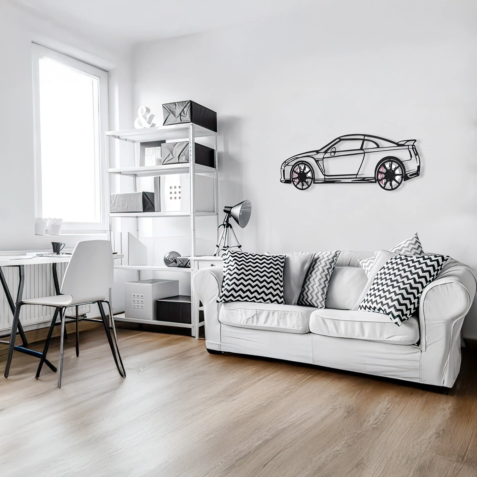 Nissan GT-R R35 Wall Art – JDM Steel Silhouette with Spinning Wheels-KAFMEKA036 - Image 6