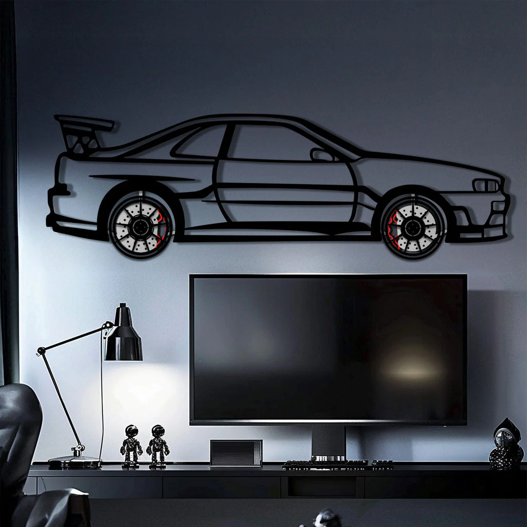 Nissan Skyline GT-R R34 Metal Car Wall Art with Rotating Wheels - "Godzilla" JDM Legend Silhouette - Interactive Automotive Wall Decor - KAFMEKA152 - Image 10