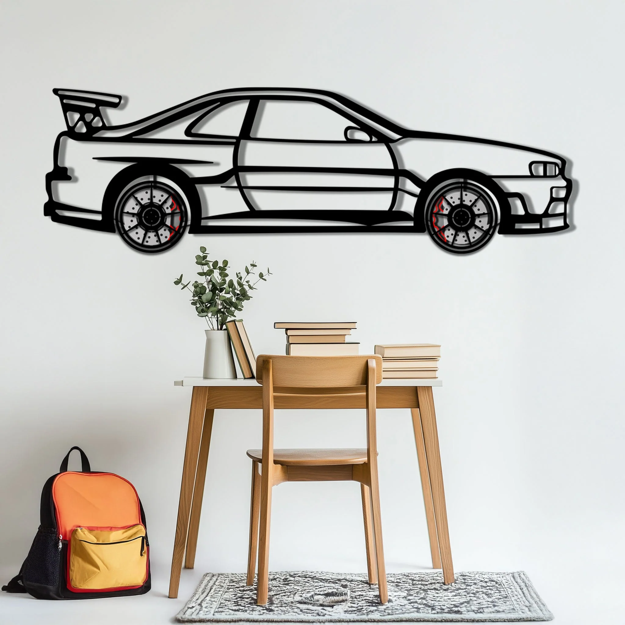 Nissan Skyline GT-R R34 Metal Car Wall Art with Rotating Wheels - "Godzilla" JDM Legend Silhouette - Interactive Automotive Wall Decor - KAFMEKA152 - Image 5